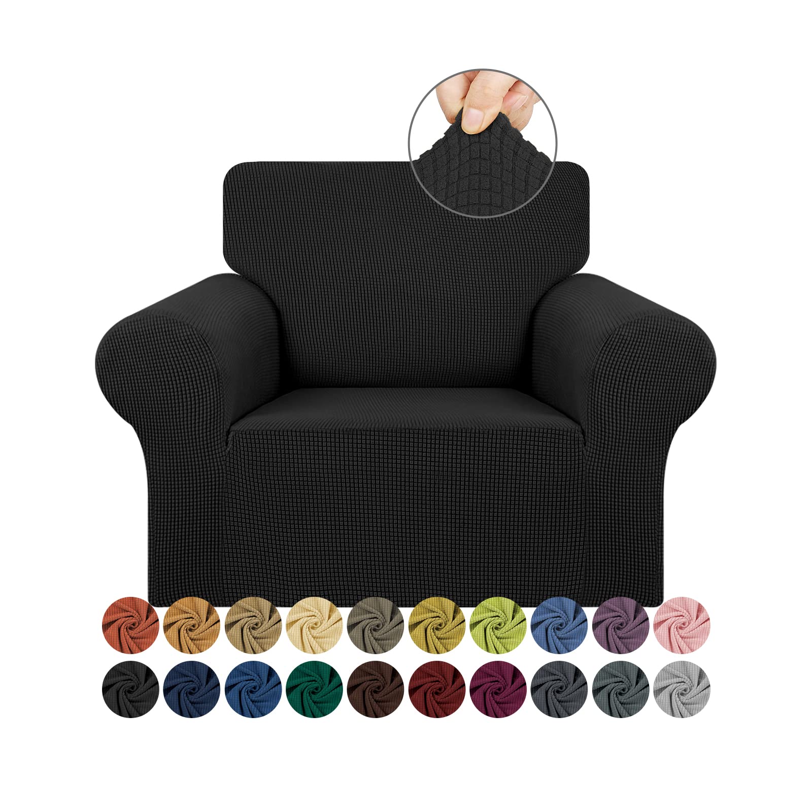 KEKUOU Stretch Sofa Cover Slipcover ，Couch Covers for 3 Cushion Couch Sofa pet Friendly (78"-94") Furniture Protector Sofa with Elastic Bottom for Kids,Dog, Jacquard Small Checked(Large,Black)