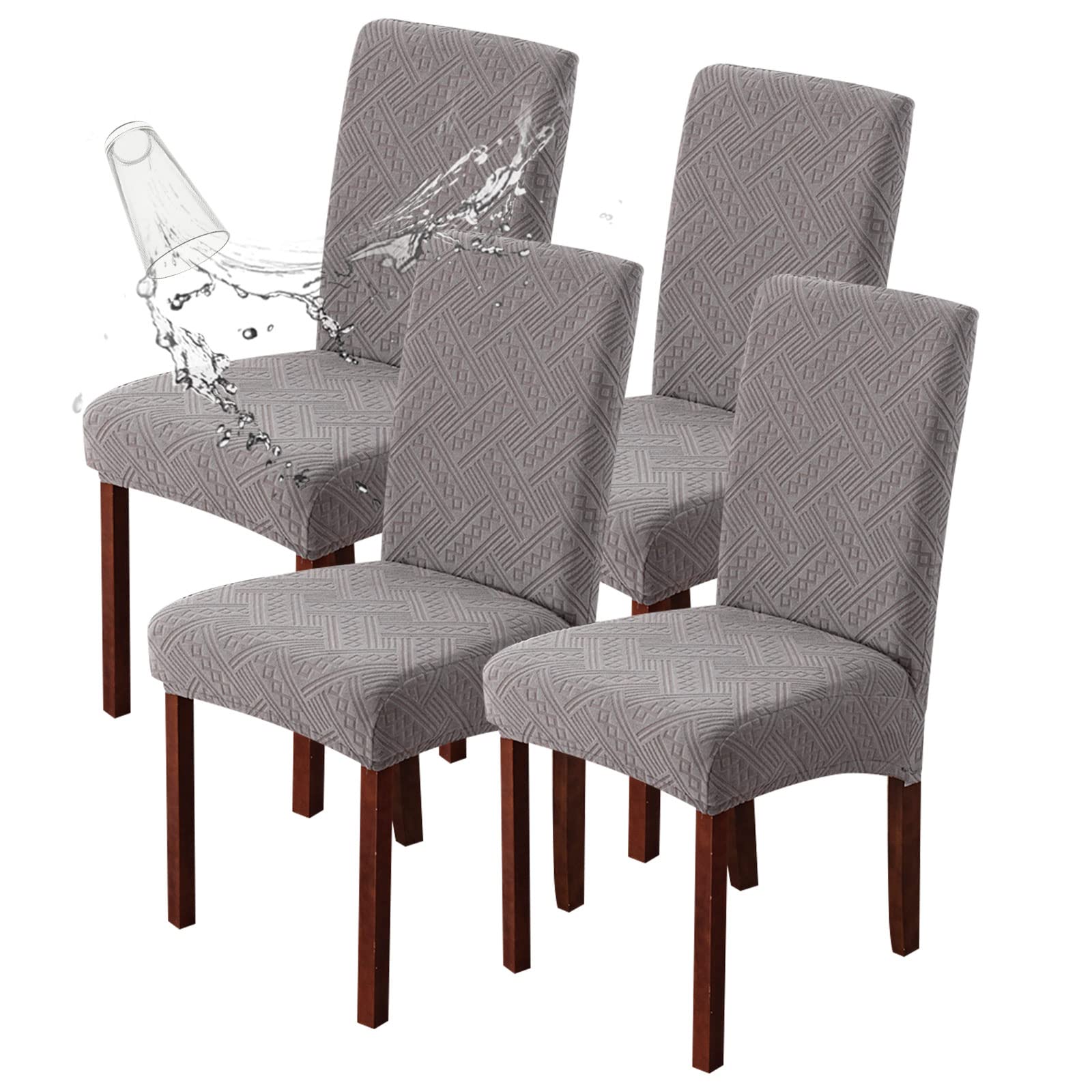 Genina Waterproof Dining Room Chair Covers Stretch Parsons Chair Slipcovers for Dining Room Kitchen Chair Protector Cover, Removable, Washable (4, Flower Pattern-Dark Gray)
