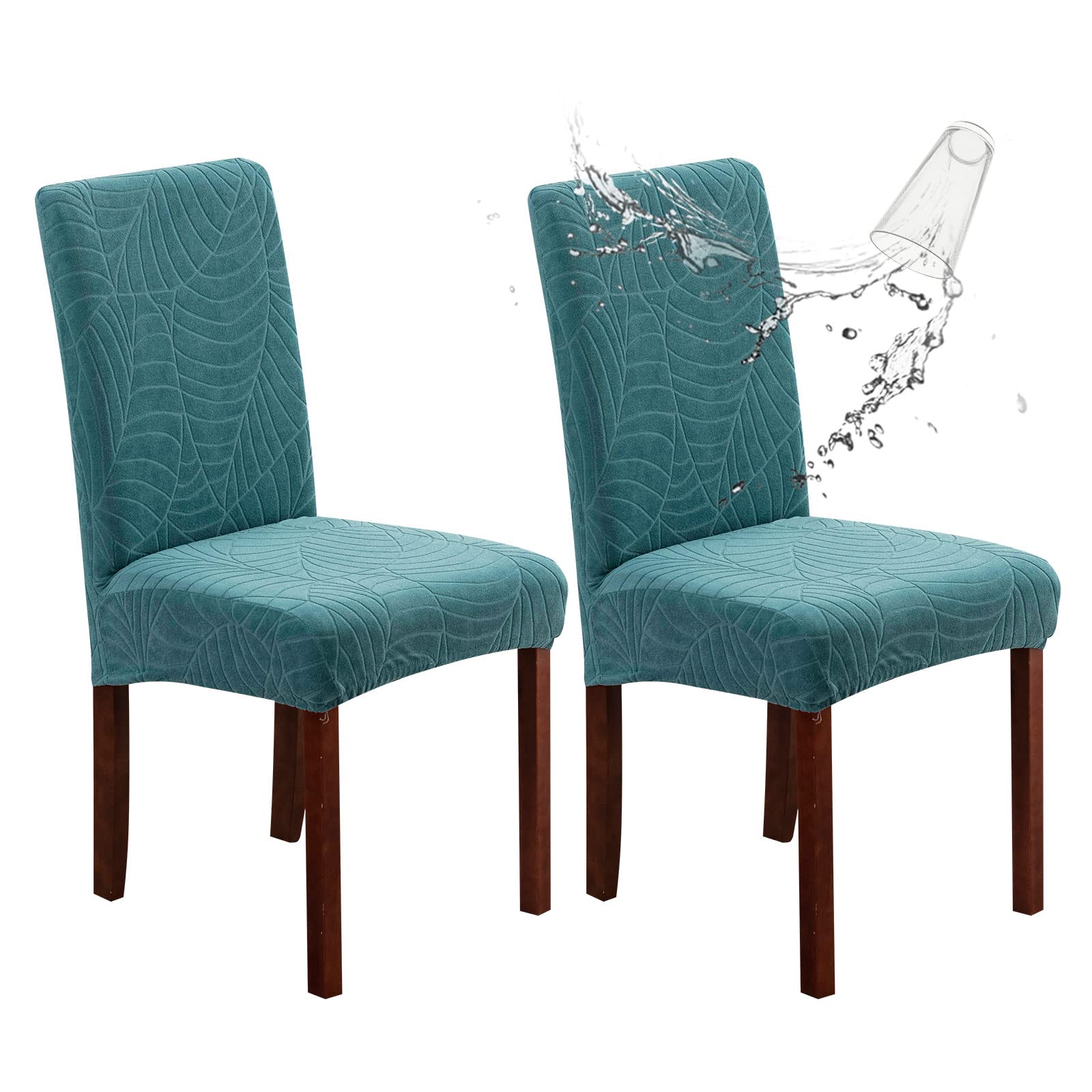 Genina 100% Waterproof Chair Covers for Dining Room Set of 4, Stretch Parson Chair Slipcovers for Kitchen Chairs, Washable Chair Protectors, Leaves-Warm Gray