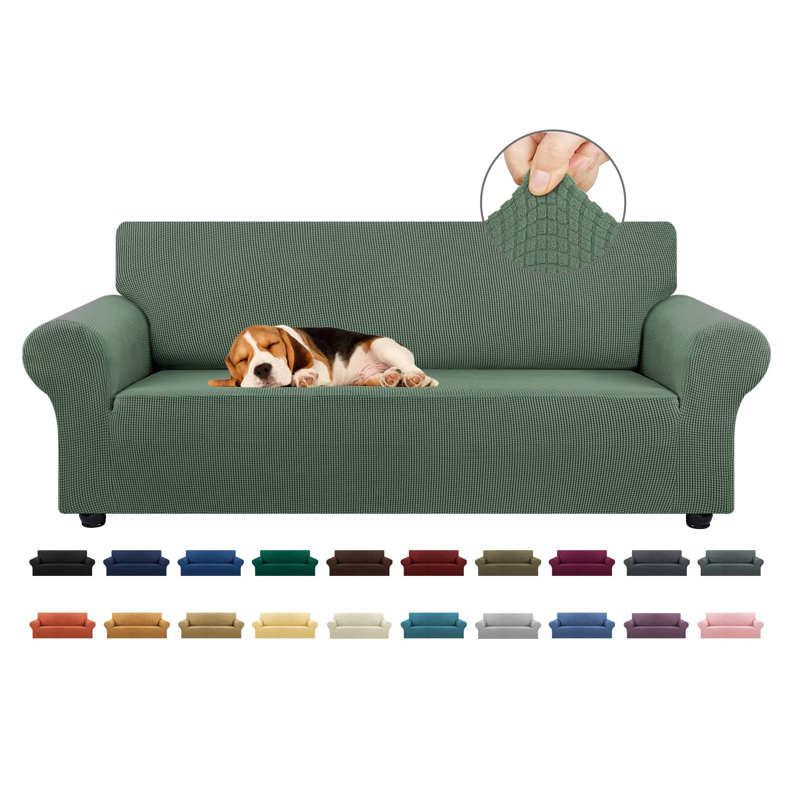 KEKUOU Stretch Sofa Cover Slipcover ，Couch Covers for 3 Cushion Couch Sofa pet Friendly (78"-94") Furniture Protector Sofa with Elastic Bottom for Kids,Dog, Jacquard Small Checked(Large,Black)