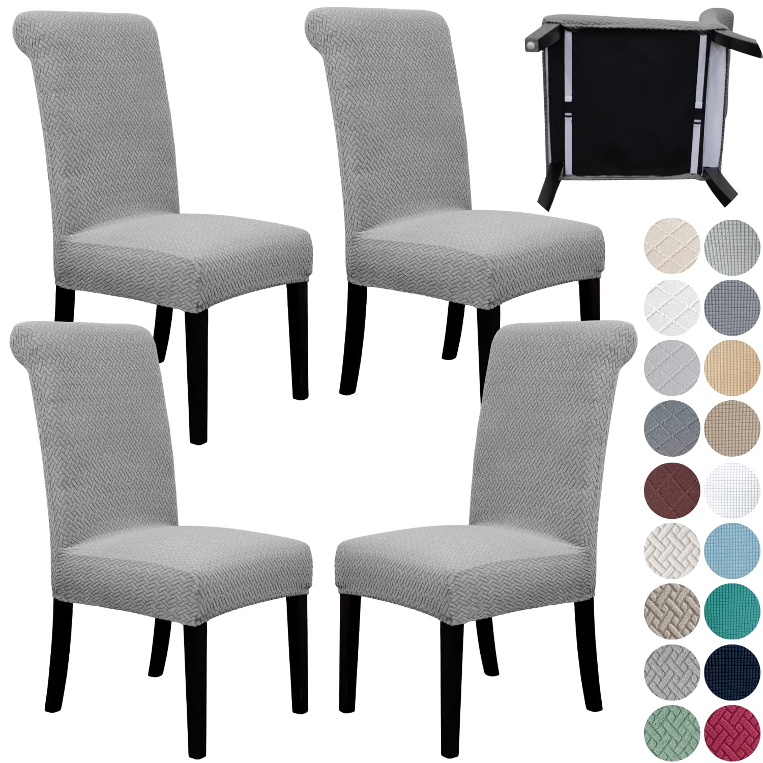 SPRINGRICO 4 Pack Dining Room Chair Covers with seat Belt, Stretch Parsons Chair Slipcover Washable Kitchen Dining Chair Cover Removable Seat Protector Set of 4, S3- Warm Cream