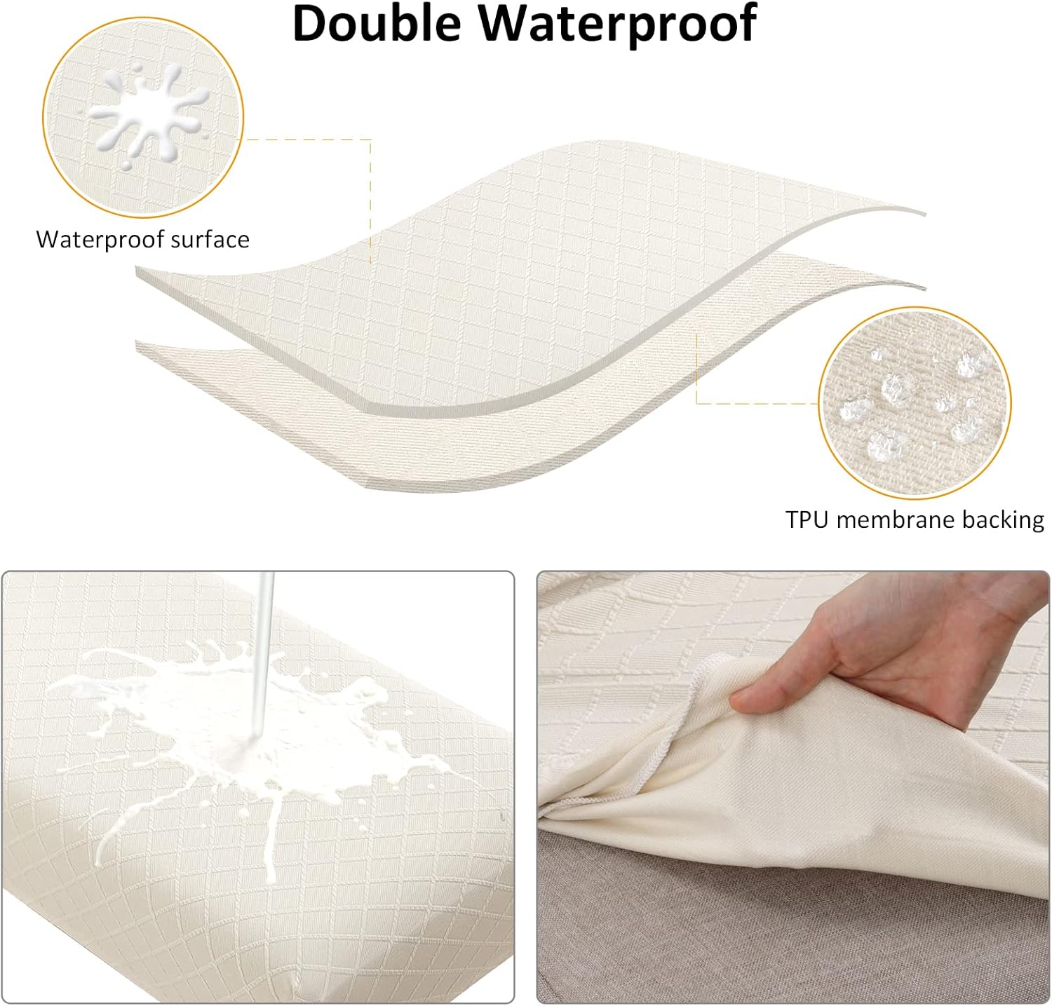 Fuloon Waterproof Dining Bench Cover, Removable Bench Slipcover Washable Bench Seat Protector Cover for Living Room, Bedroom, Kitchen (Beige)