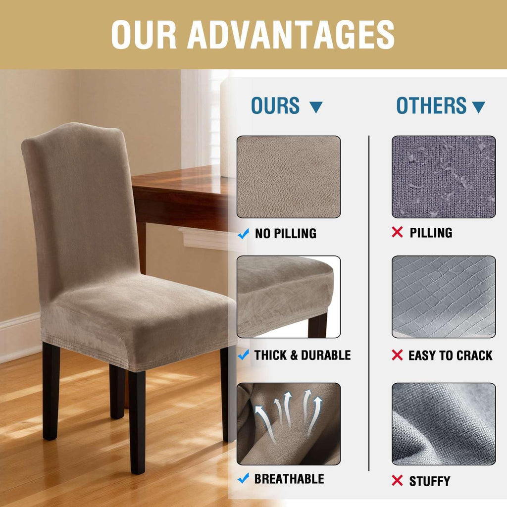 H.VERSAILTEX Dining Chair Covers Stretch for Dining Room Set of 4 Parson Chair Slipcovers Protectors, Soft Thick Solid Velvet Fabric Washable, Taupe