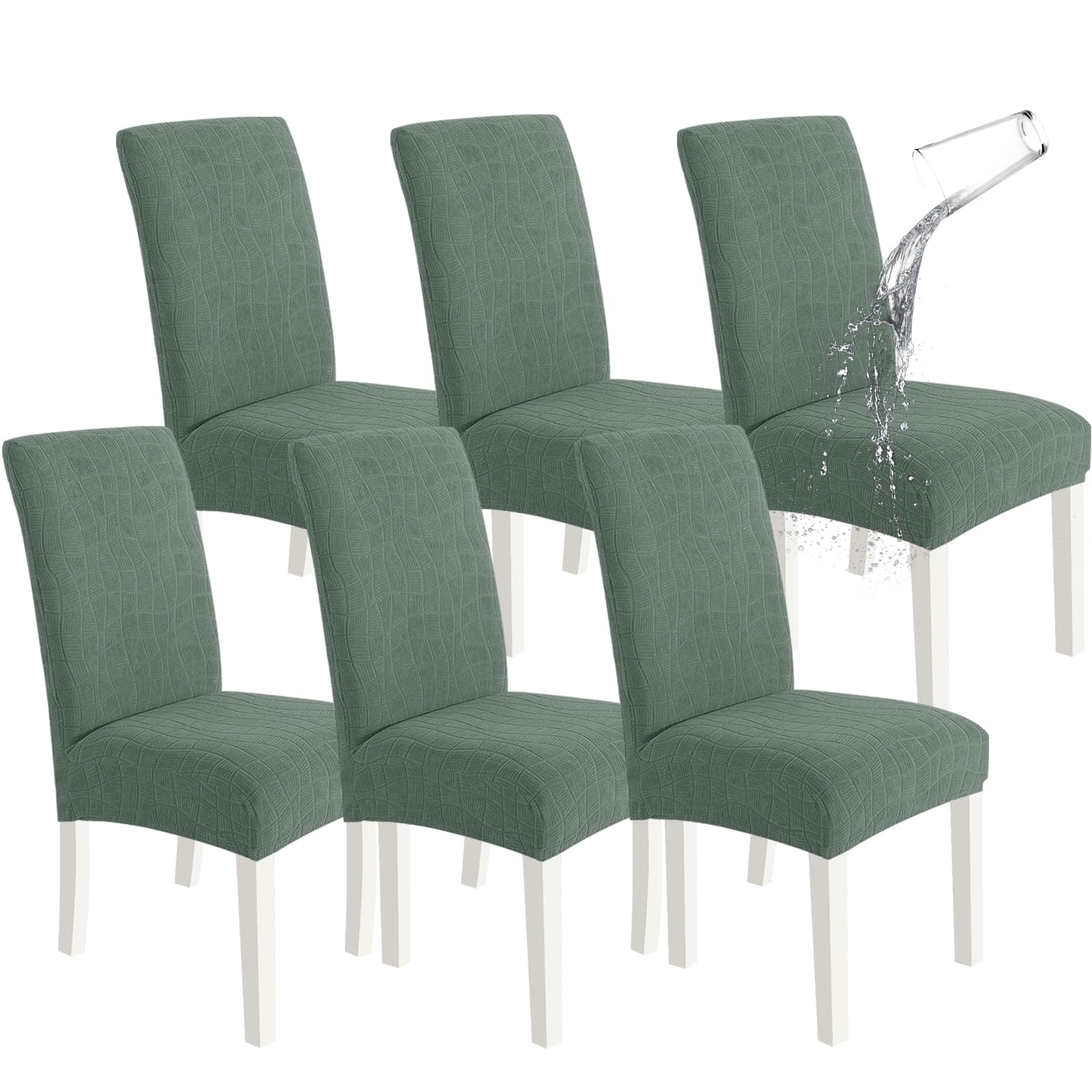 SYSLOON 100% Waterproof Chair Covers for Dining Chairs, Stretch Chair Covers Set of 4, Parson Chair Slipcovers Removable Washable Kitchen Chairs Seat Covers,Light Gray