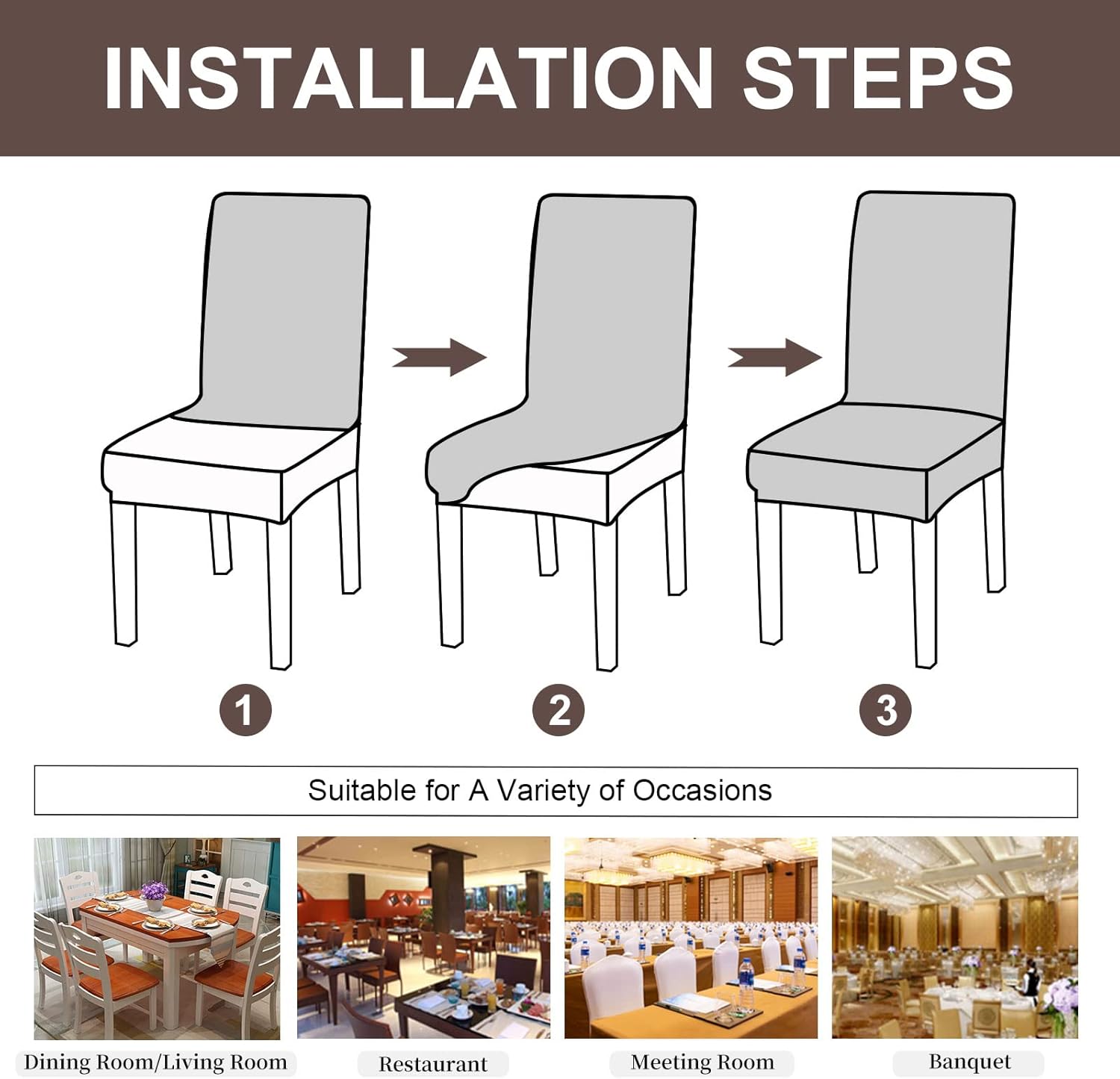 Genina Waterproof Dining Room Chair Covers Stretch Parsons Chair Slipcovers for Dining Room Kitchen Chair Protector Cover, Removable, Washable (4, Flower Pattern-Dark Gray)