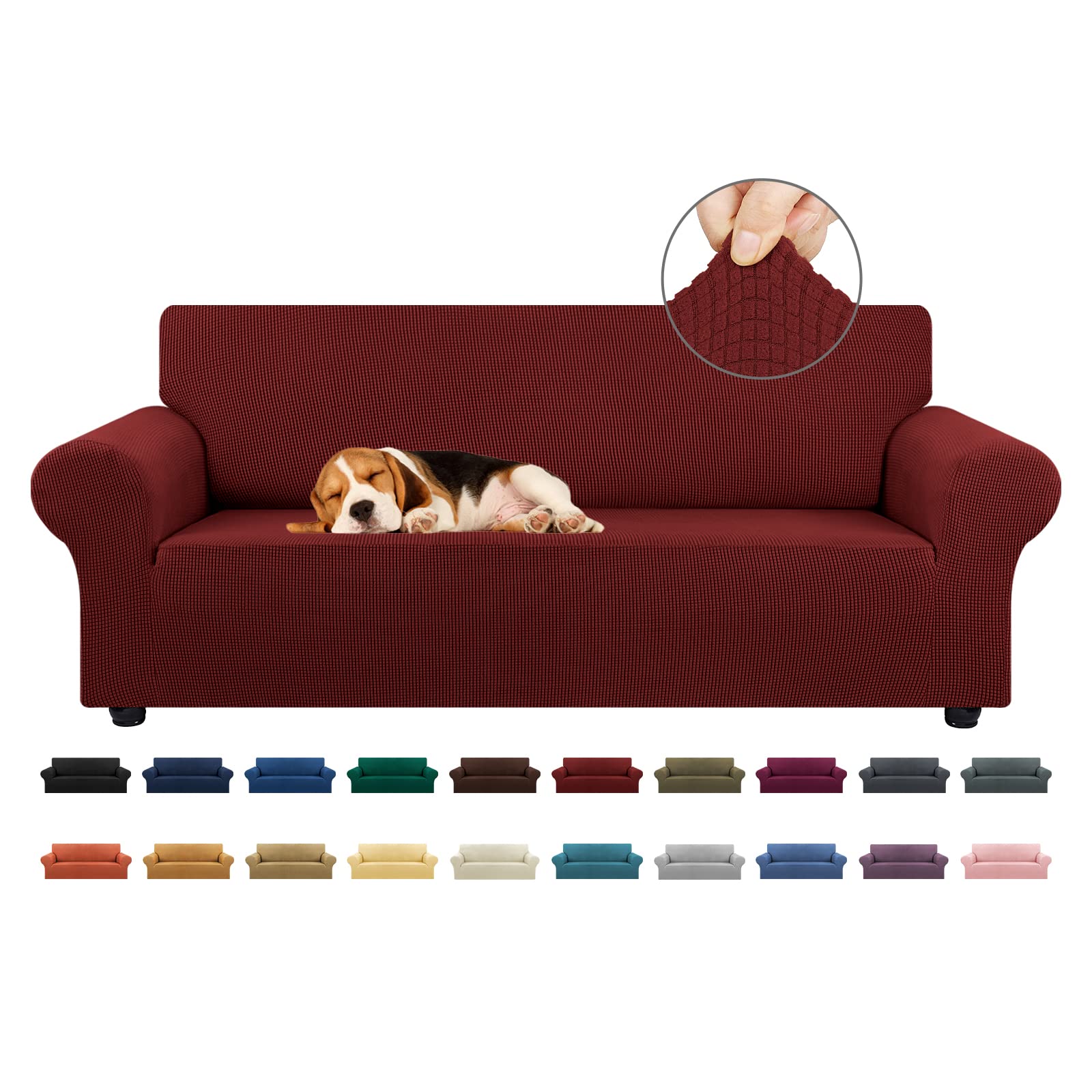 KEKUOU Stretch Sofa Cover Slipcover ，Couch Covers for 3 Cushion Couch Sofa pet Friendly (78"-94") Furniture Protector Sofa with Elastic Bottom for Kids,Dog, Jacquard Small Checked(Large,Black)