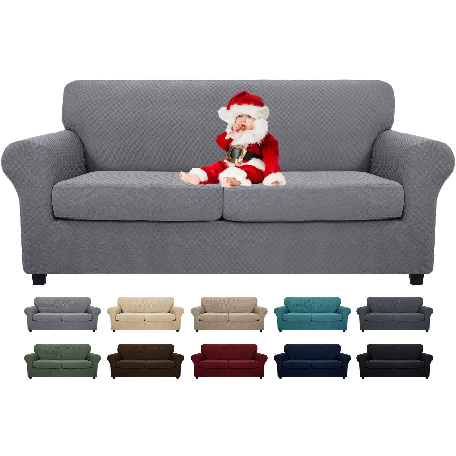 MAXIJIN 4 Piece Couch Covers for 3 Cushion Couch Super Stretch Non Slip Couch Cover for Dogs Pet Friendly Elastic Jacquard Furniture Protector Sofa Slipcovers (Sofa, Light Gray)