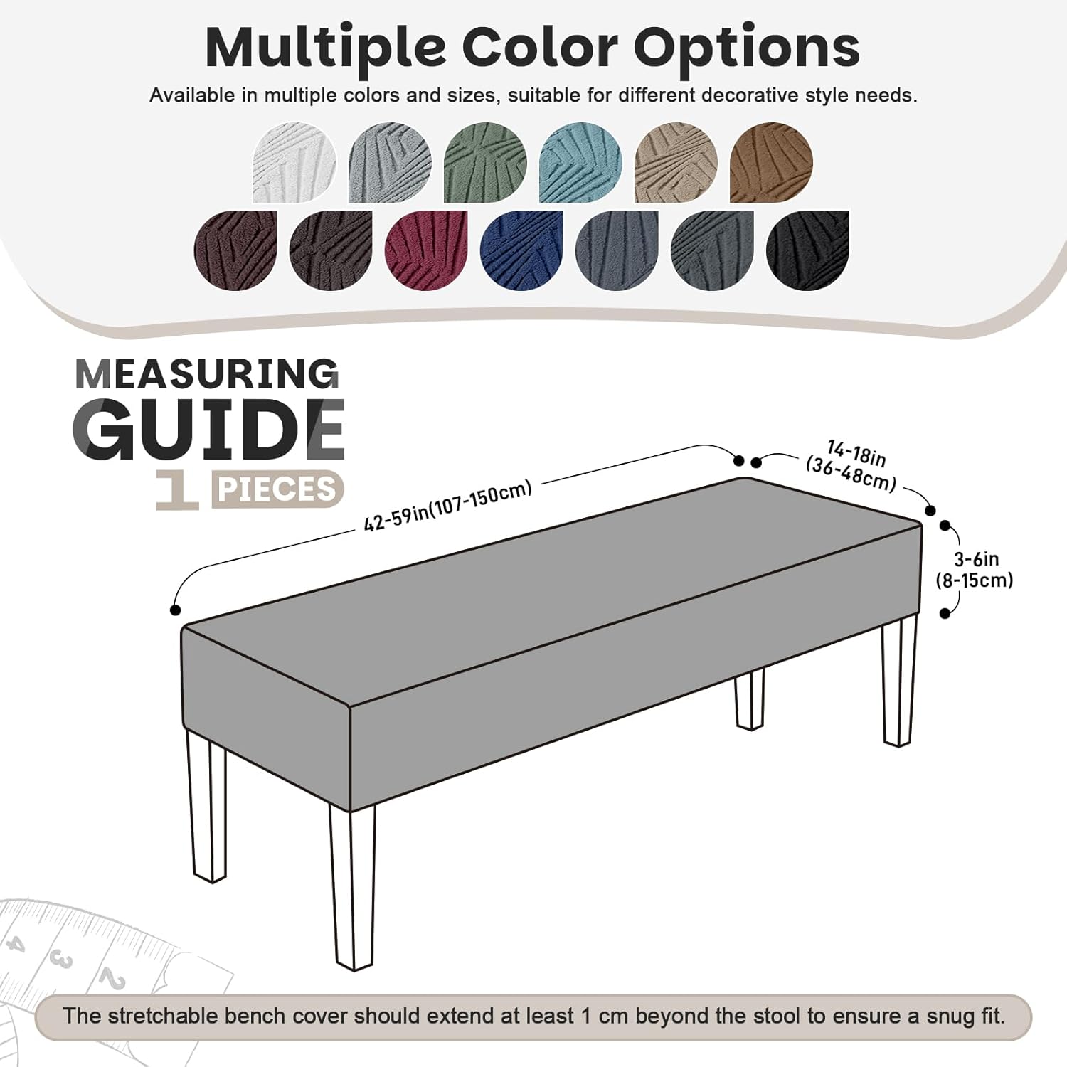 VANSOFY Dining Bench Cover, Stretch Jacaquard Bench Seat Cushion Covers, Rectangular Washable Bench Covers Slipcover for Dining Room, Bedroom, Kitchen, Living Room (Gray)