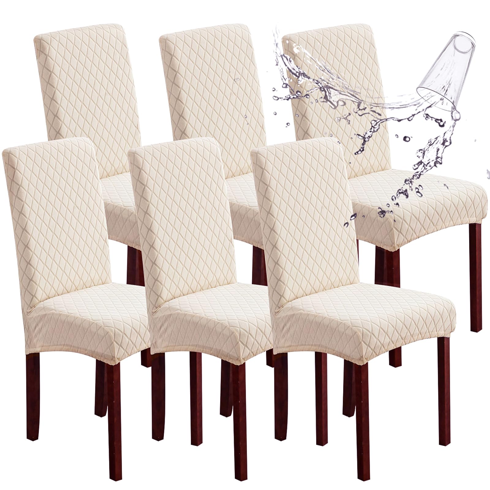 Genina Waterproof Chair Covers for Dining Room 6 Pack, Stretch Jacquard Dining Chair Cover Removable Washable Chair Protectors Cover for Kitchen, Home (Leaves-Warm Gray, 6 PCS)