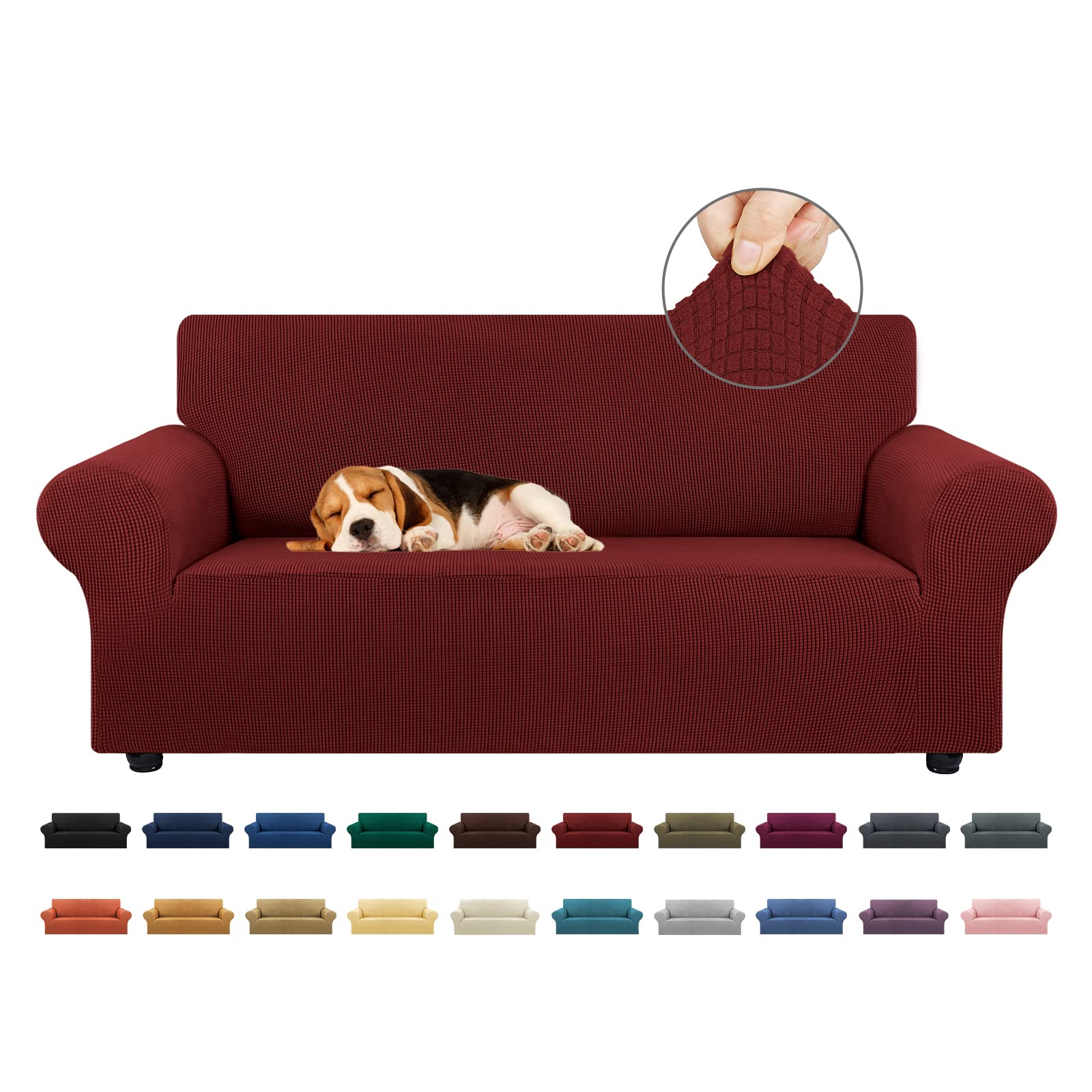 KEKUOU Stretch Sofa Cover Slipcover ，Couch Covers for 3 Cushion Couch Sofa pet Friendly (78"-94") Furniture Protector Sofa with Elastic Bottom for Kids,Dog, Jacquard Small Checked(Large,Black)