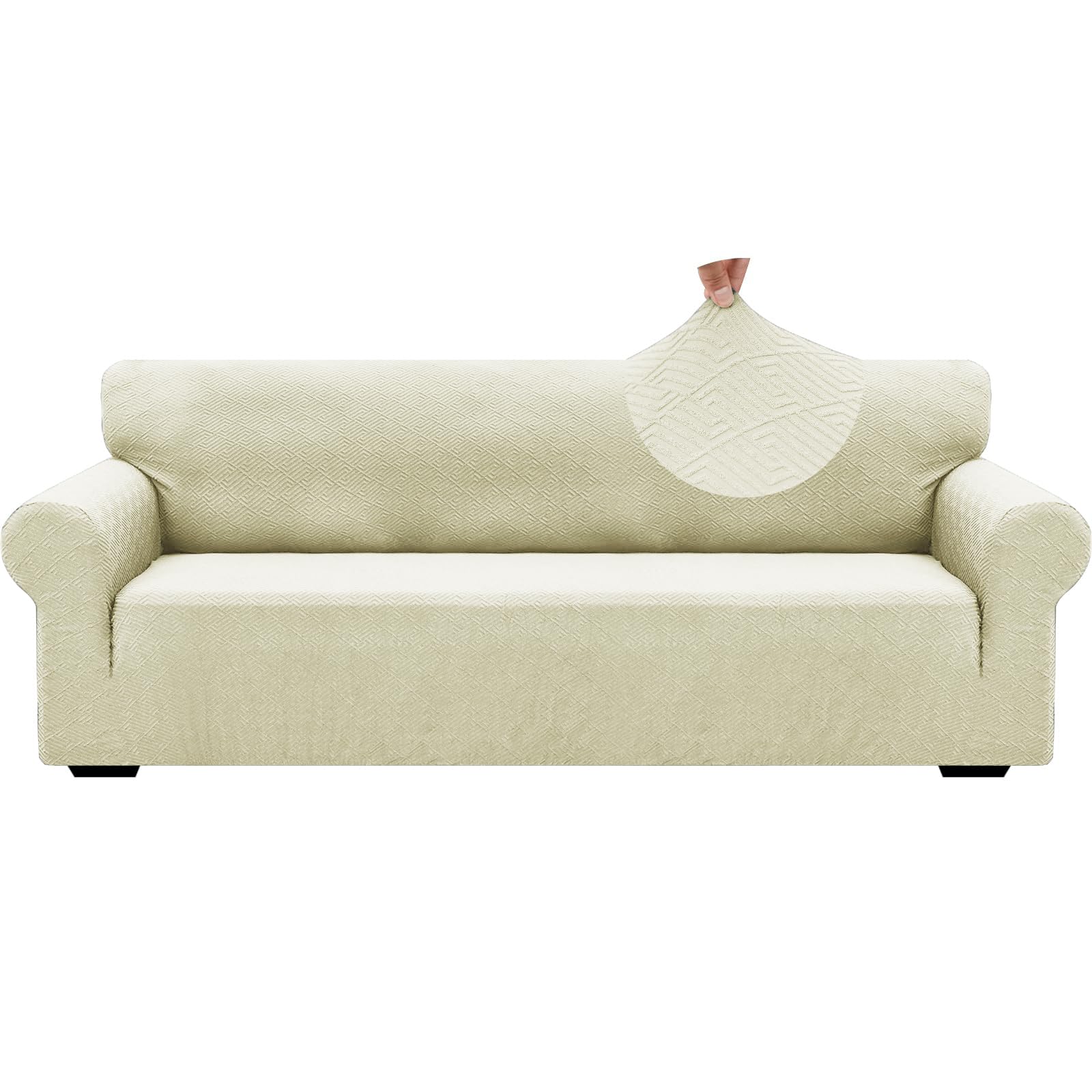 ZNSAYOTX 1 Piece Jacquard Couch Covers for 3 Cushion Couch Living Room High Stretch Sofa Cover Pets Dogs Friendly Anti Slip Thickened Slipcovers Furniture Protector (Sofa, Light Grey)