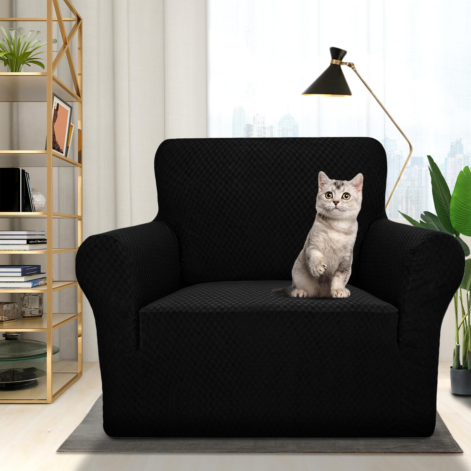 ZNSAYOTX 1 Piece Jacquard Couch Covers for 3 Cushion Couch Living Room High Stretch Sofa Cover Pets Dogs Friendly Anti Slip Thickened Slipcovers Furniture Protector (Sofa, Light Grey)