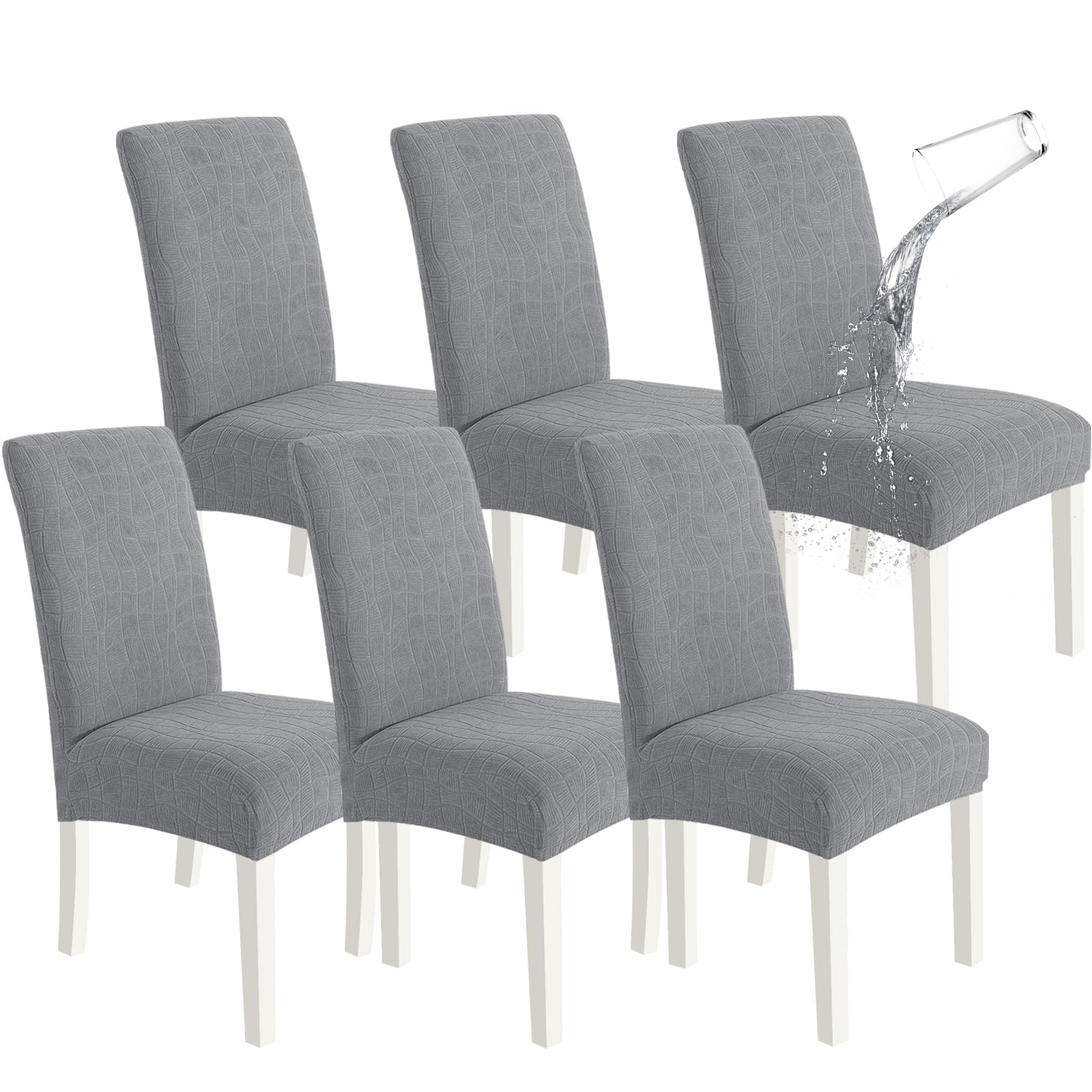 SYSLOON 100% Waterproof Chair Covers for Dining Chairs, Stretch Chair Covers Set of 4, Parson Chair Slipcovers Removable Washable Kitchen Chairs Seat Covers,Light Gray