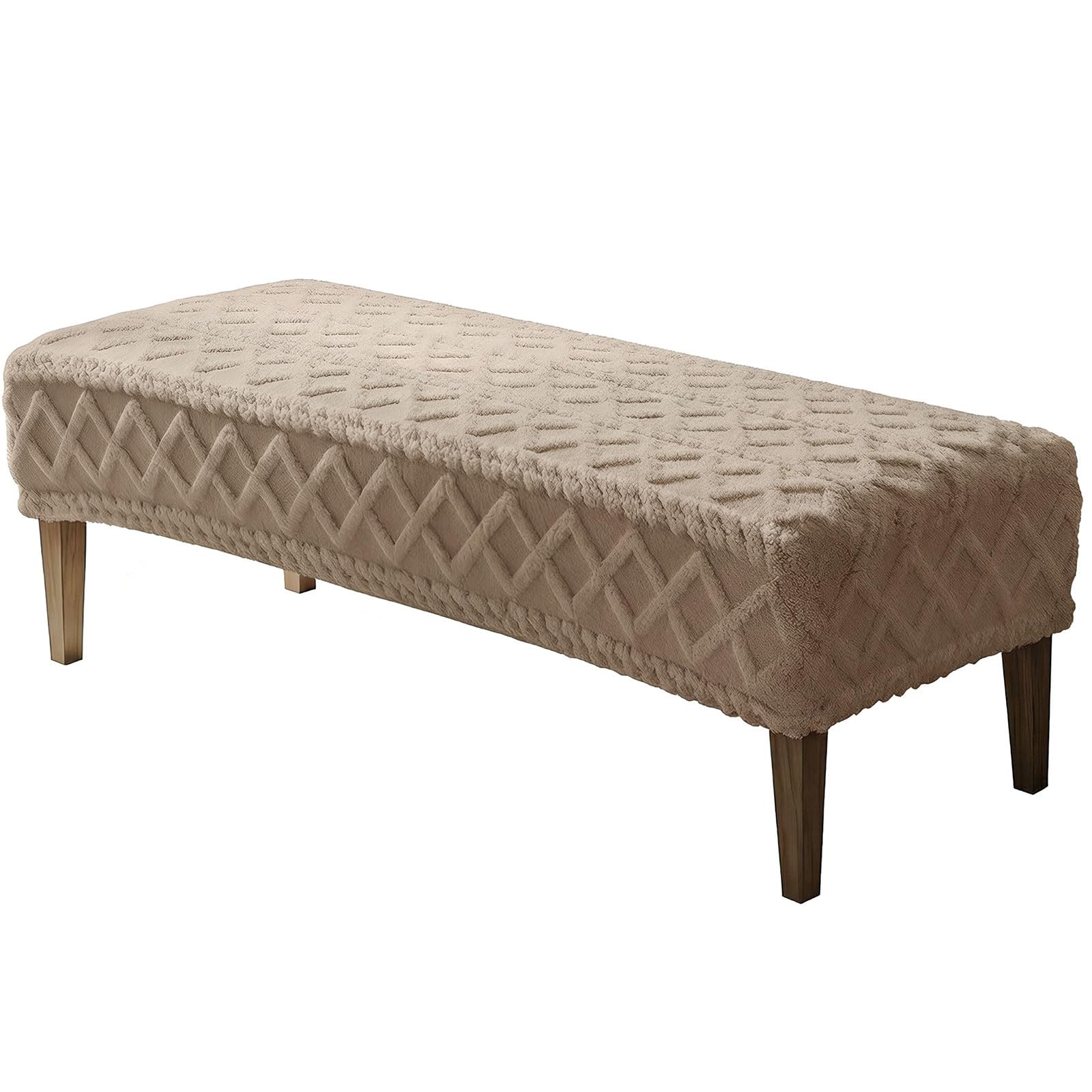 Stretch Jacquard Dining Bench Cover, Slipcover Rectangle Soft Seat Protector Cover Dustproof Removable for Dining Room Living Room Bedroom Kitchen Hotel Fits 39.4~55.1 Inch Benches(Beige)