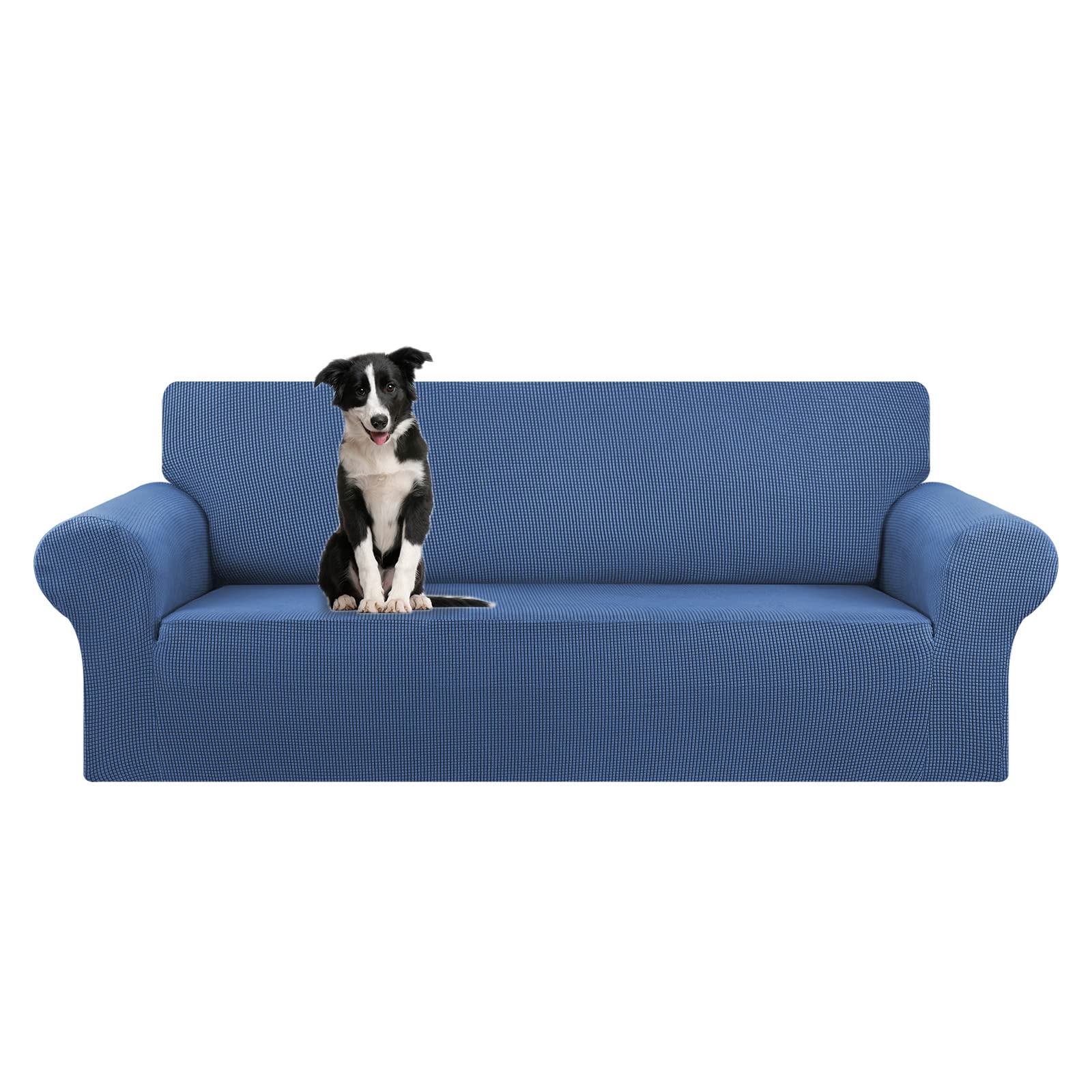 KEKUOU Stretch Sofa Cover Slipcover ，Couch Covers for 3 Cushion Couch Sofa pet Friendly (78"-94") Furniture Protector Sofa with Elastic Bottom for Kids,Dog, Jacquard Small Checked(Large,Black)