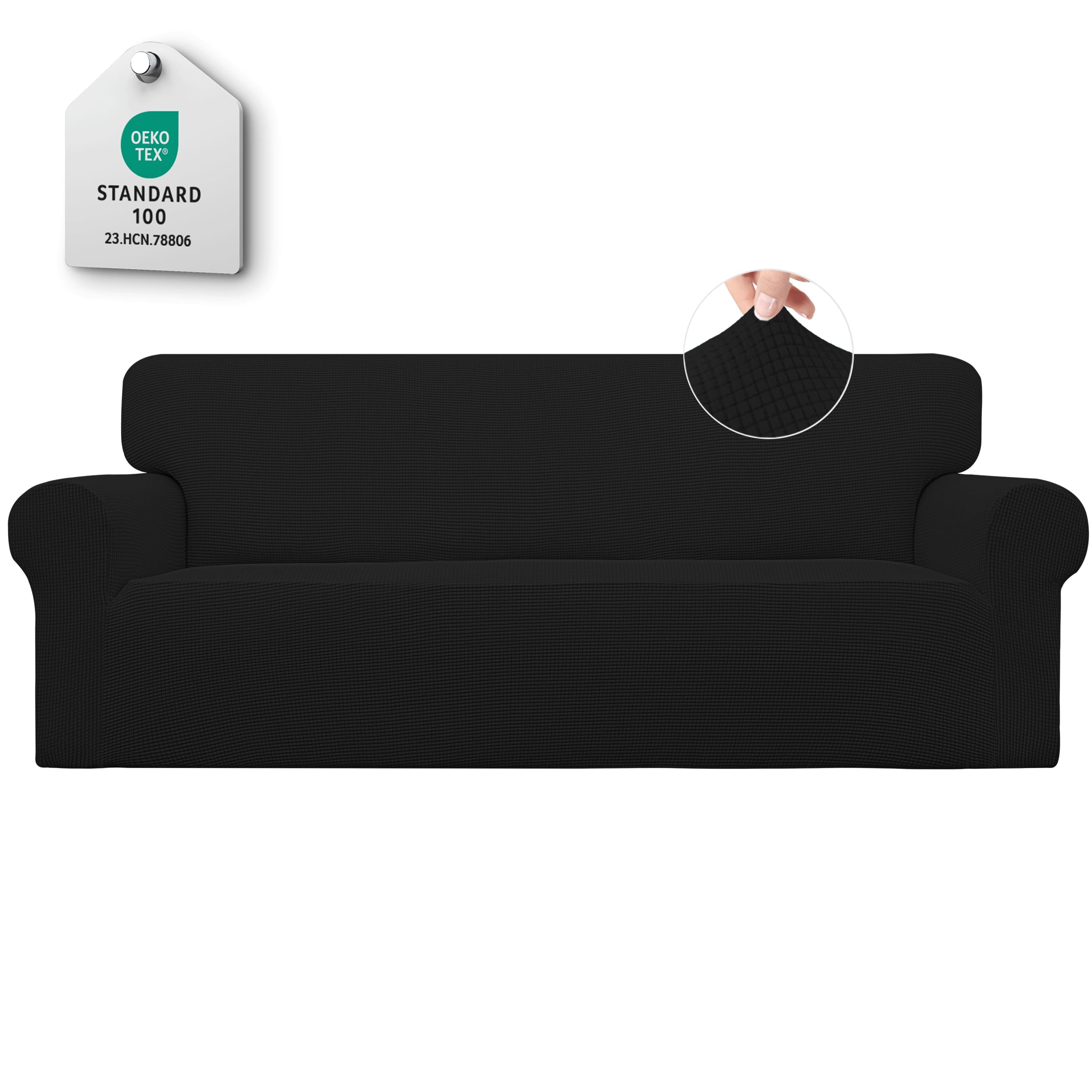 Easy-Going Stretch Sofa Slipcover 1-Piece Sofa Cover Furniture Protector Couch Soft with Elastic Bottom for Kids, Polyester Spandex Jacquard Fabric Small Checks (Sofa, Dark Gray)