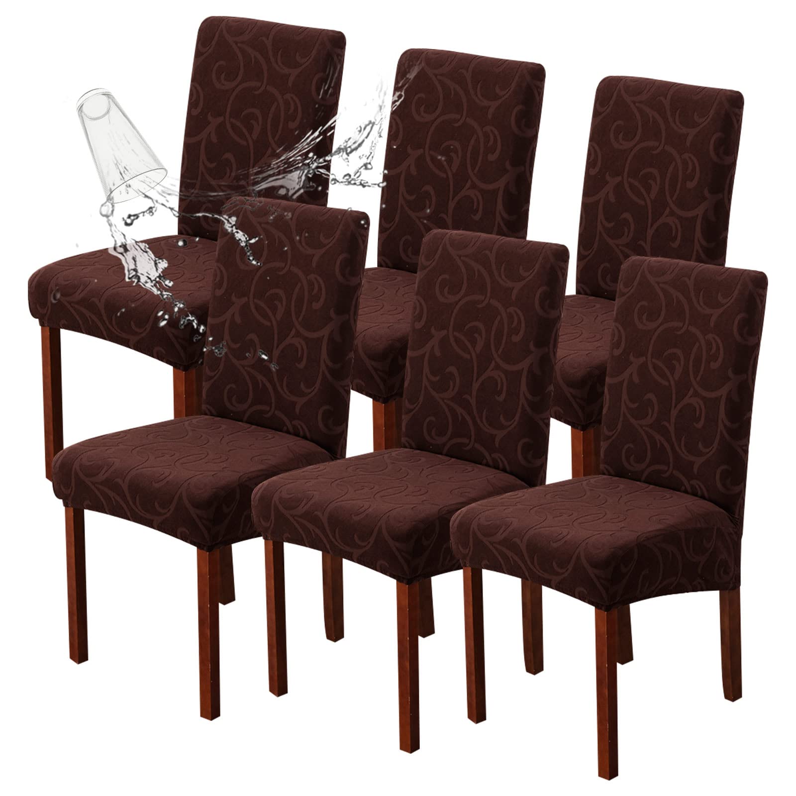 Genina Waterproof Dining Room Chair Covers Stretch Parsons Chair Slipcovers for Dining Room Kitchen Chair Protector Cover, Removable, Washable (4, Flower Pattern-Dark Gray)