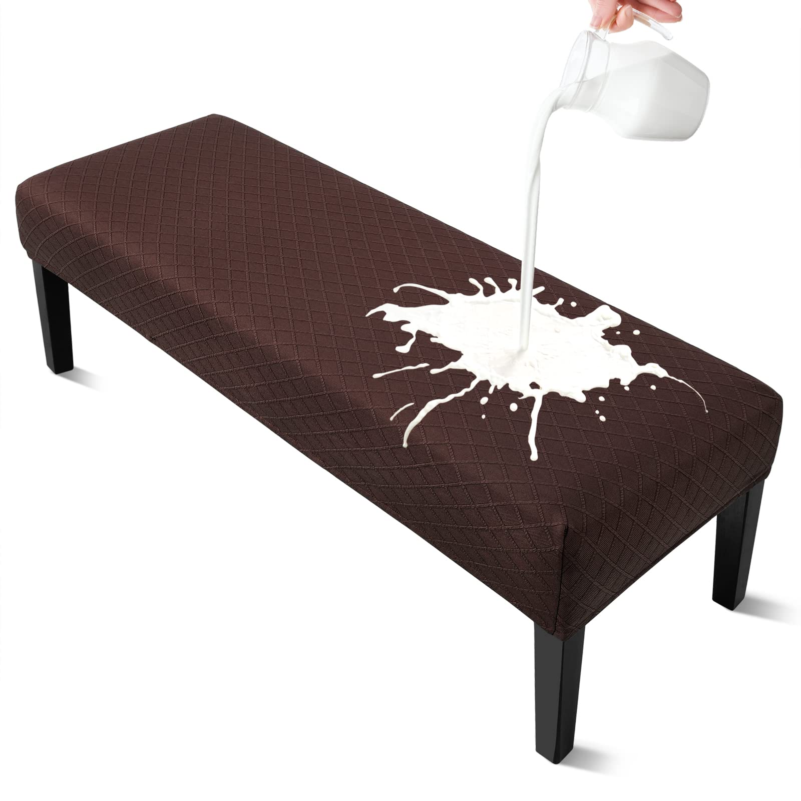 YISUN Dining Room Bench Covers, PU Leather Waterproof Upholstered Bench Slipcover, Removable Washable Bench Seat Protectors for Living Room, Bedroom, Kitchen(PU Coffee)