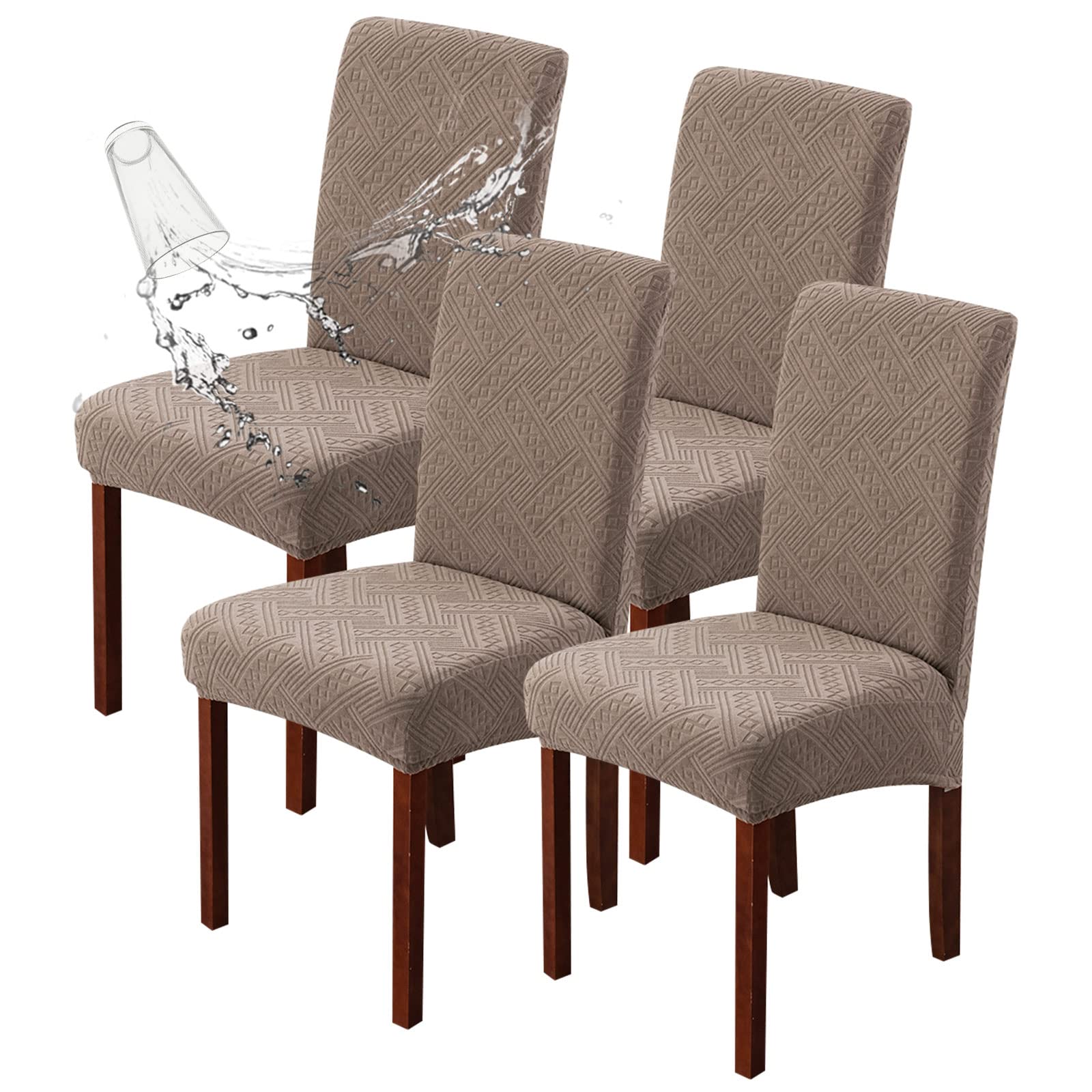 Genina Waterproof Dining Room Chair Covers Stretch Parsons Chair Slipcovers for Dining Room Kitchen Chair Protector Cover, Removable, Washable (4, Flower Pattern-Dark Gray)
