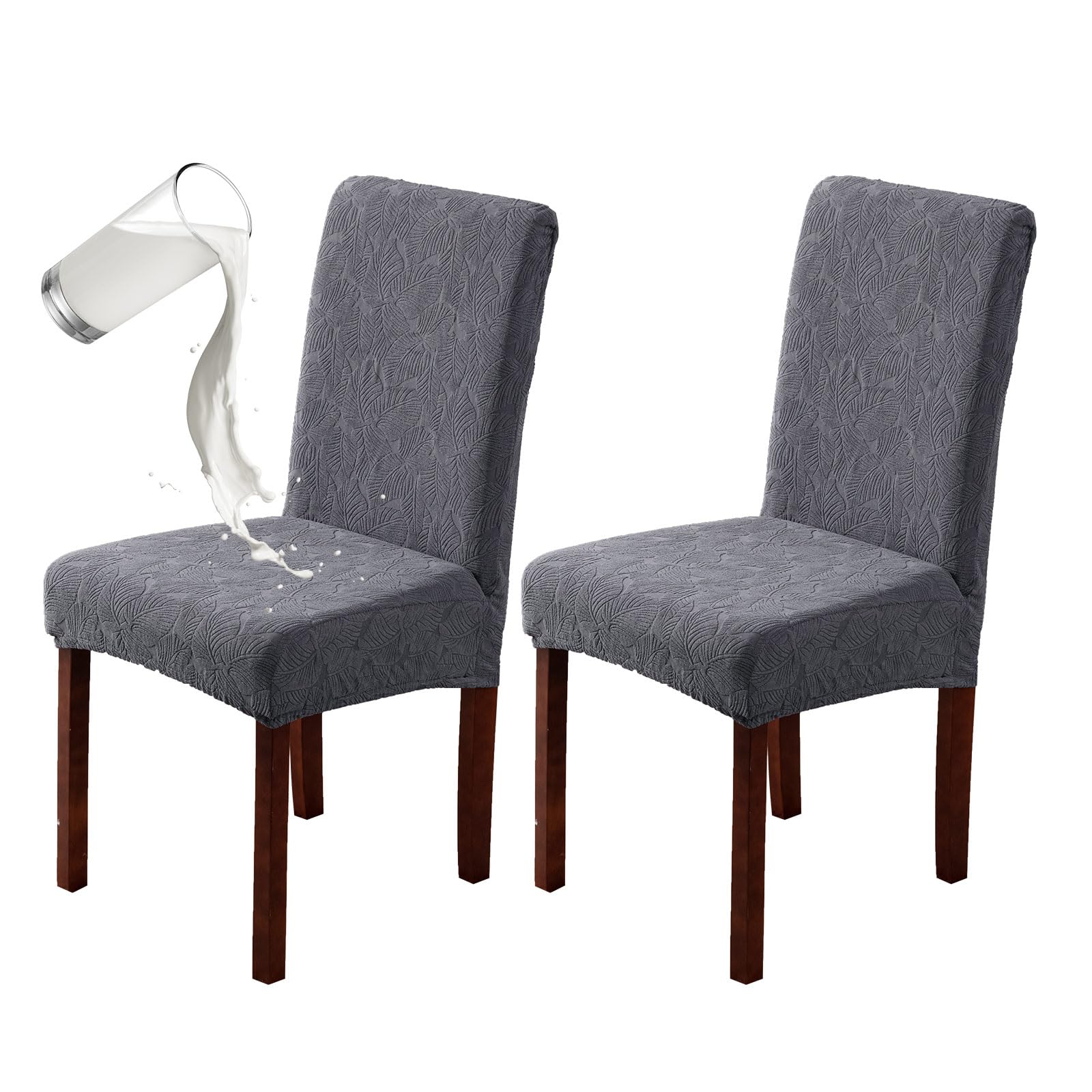 Genina Waterproof Dining Room Chair Covers Stretch Parsons Chair Slipcovers for Dining Room Kitchen Chair Protector Cover, Removable, Washable (4, Flower Pattern-Dark Gray)