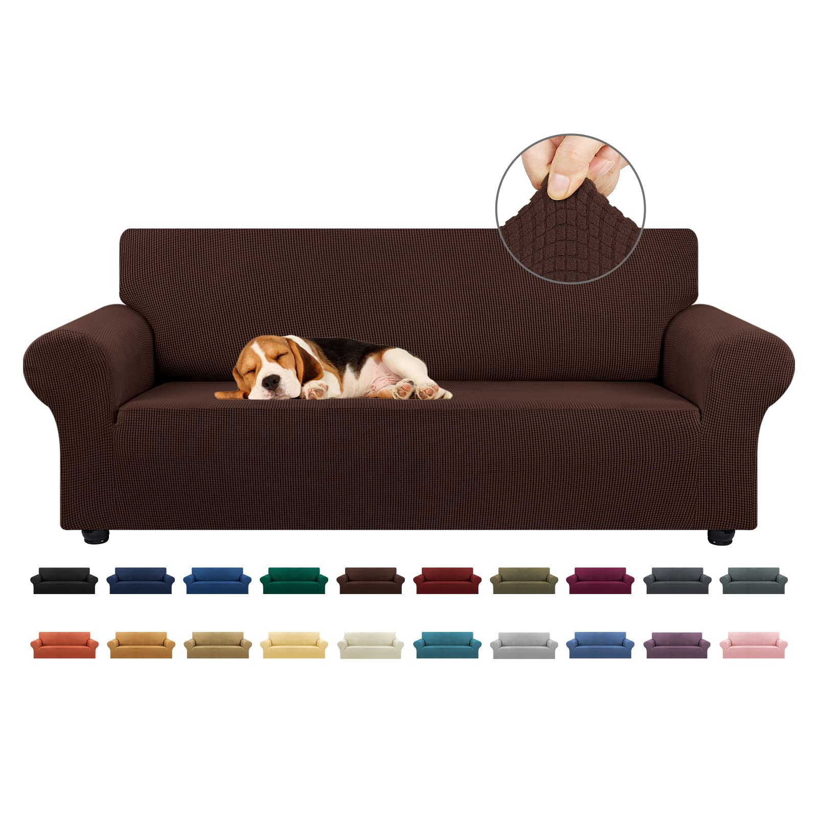 KEKUOU Stretch Sofa Cover Slipcover ，Couch Covers for 3 Cushion Couch Sofa pet Friendly (78"-94") Furniture Protector Sofa with Elastic Bottom for Kids,Dog, Jacquard Small Checked(Large,Black)