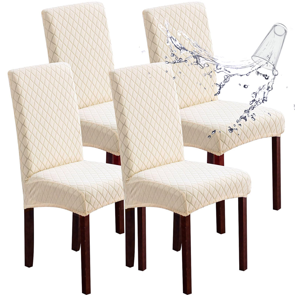 Genina Waterproof Chair Covers for Dining Room 6 Pack, Stretch Jacquard Dining Chair Cover Removable Washable Chair Protectors Cover for Kitchen, Home (Leaves-Warm Gray, 6 PCS)