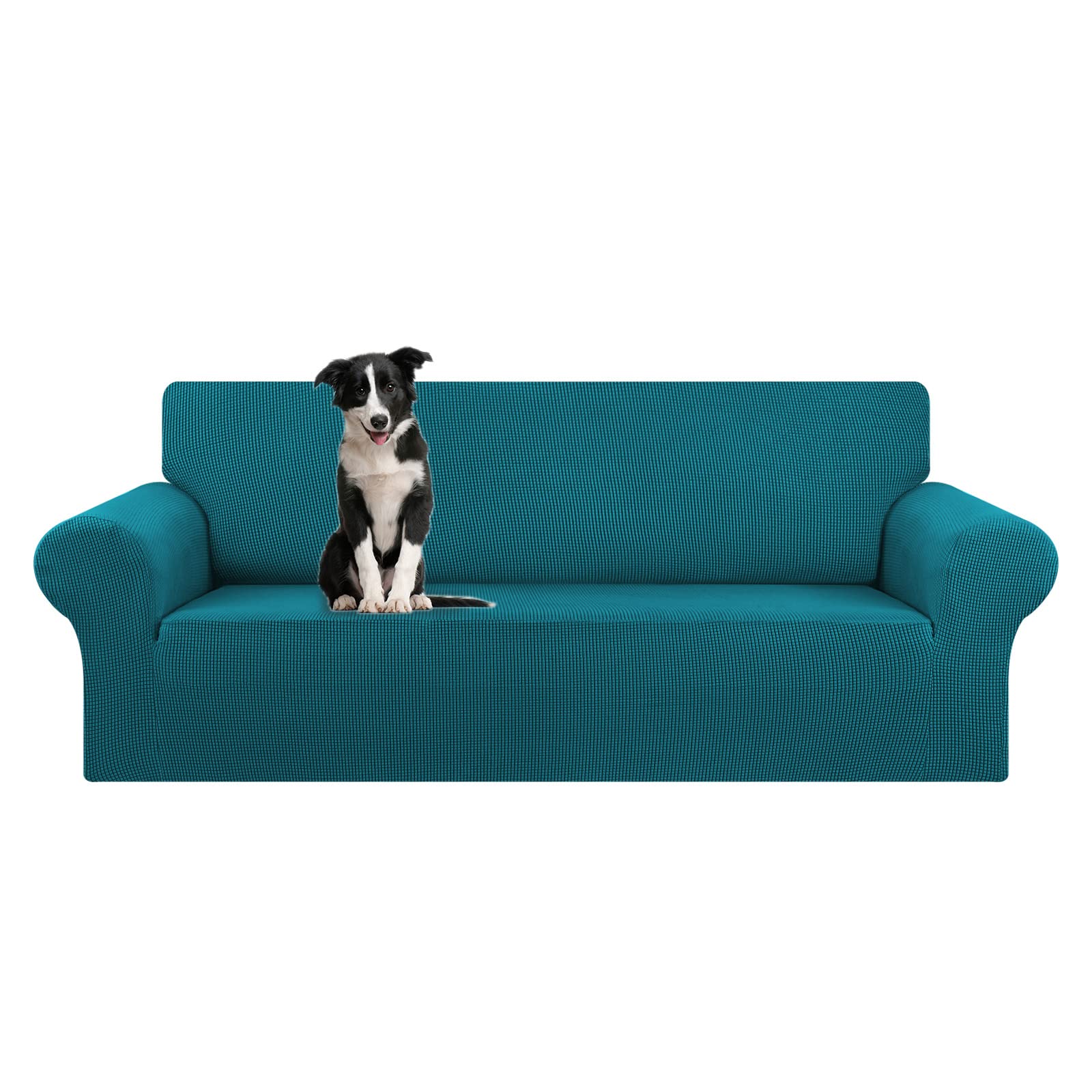 KEKUOU Stretch Sofa Cover Slipcover ，Couch Covers for 3 Cushion Couch Sofa pet Friendly (78"-94") Furniture Protector Sofa with Elastic Bottom for Kids,Dog, Jacquard Small Checked(Large,Black)
