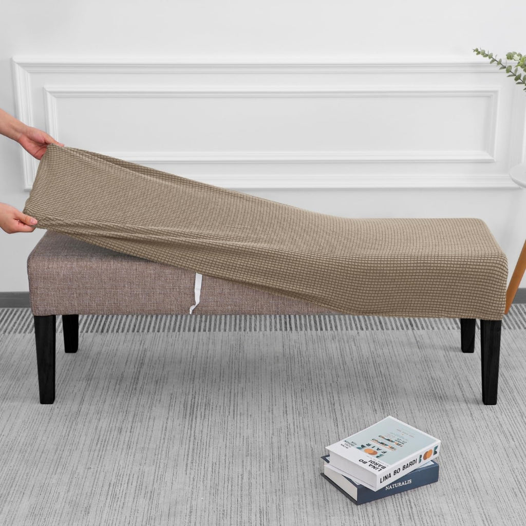 SPRINGRICO Stretch Dining Bench Cover, Removable Bench Slipcover Washable Bench Seat Protector Rectangle Bench Cover for Dining Room, Living Room, Bedroom, Kitchen (S1-Khaki)