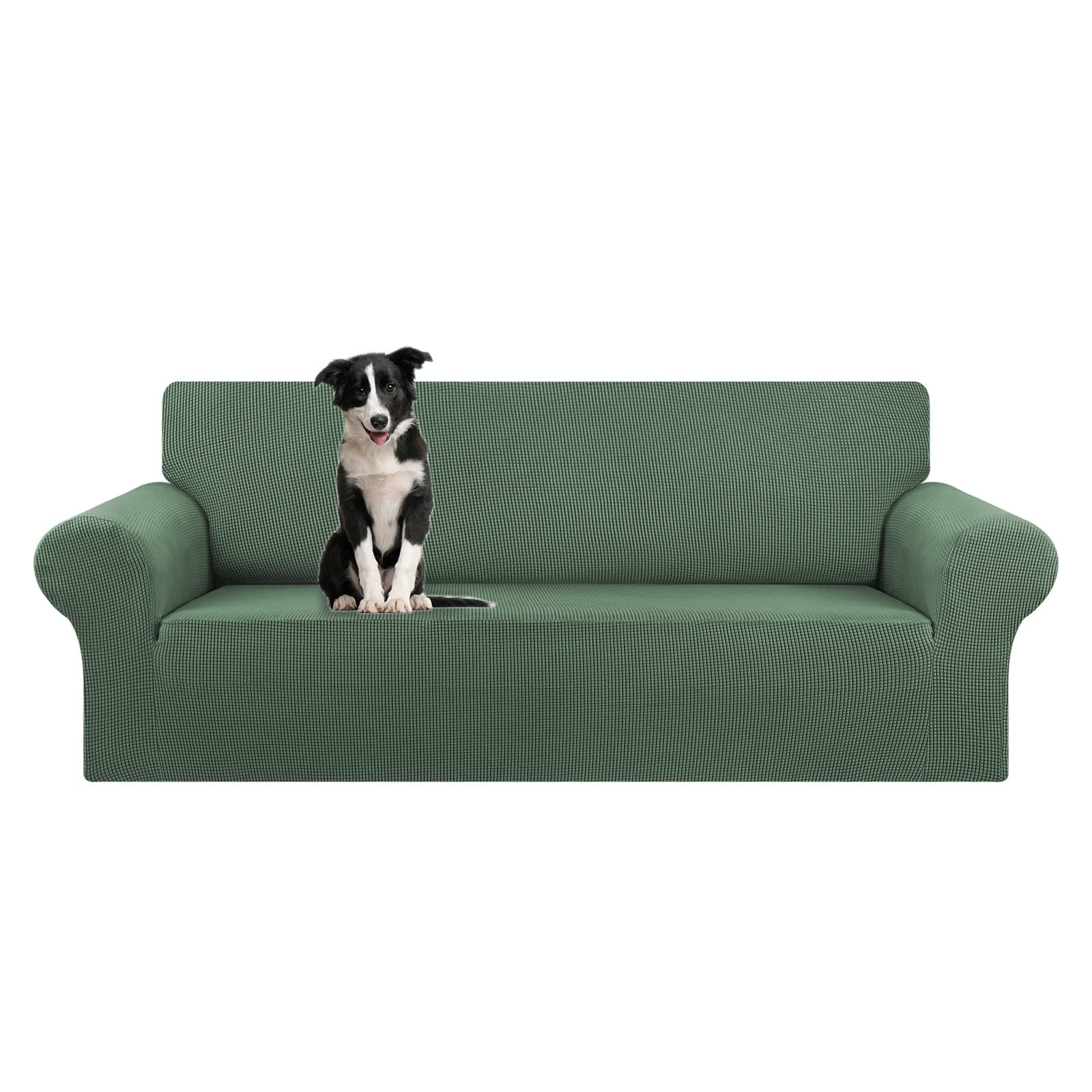 KEKUOU Stretch Sofa Cover Slipcover ，Couch Covers for 3 Cushion Couch Sofa pet Friendly (78"-94") Furniture Protector Sofa with Elastic Bottom for Kids,Dog, Jacquard Small Checked(Large,Black)