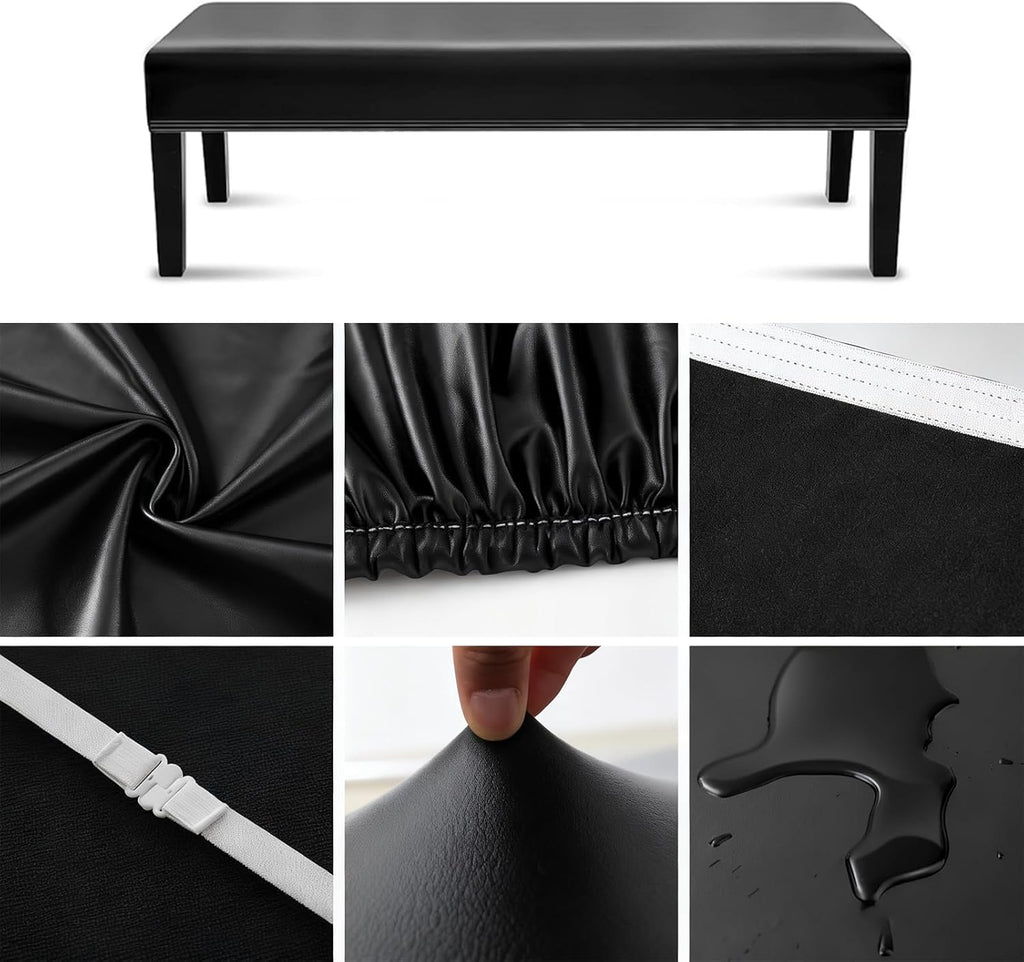 PU Leather Soft Stretch Dining Bench Cover, Removable Washable Protector for Gray Living Room, Bedroom, Kitchen Bench