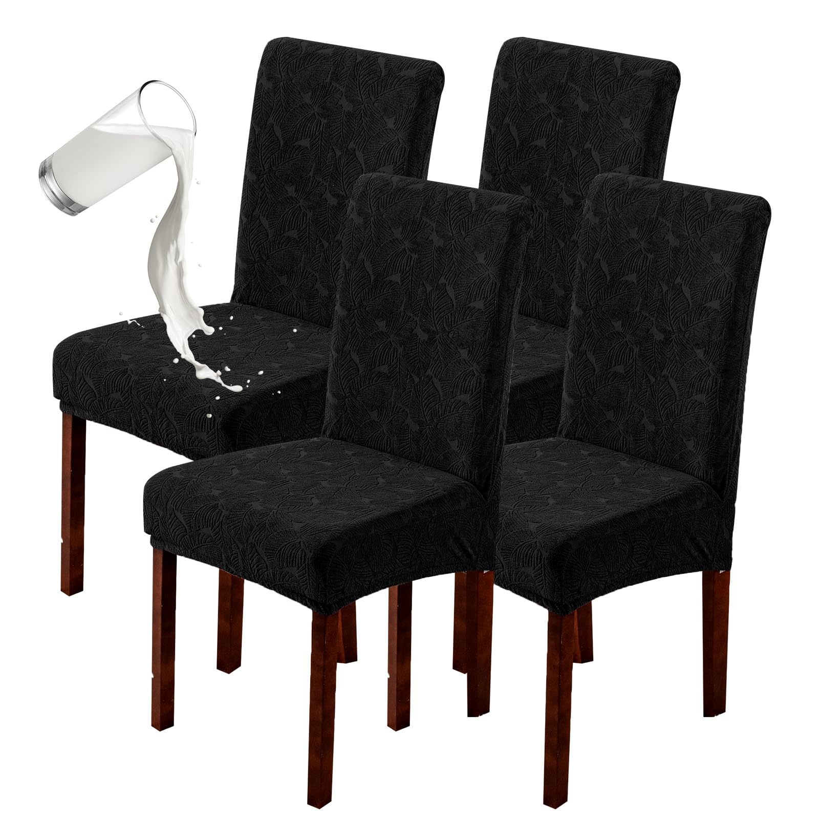 Genina Waterproof Dining Room Chair Covers Stretch Parsons Chair Slipcovers for Dining Room Kitchen Chair Protector Cover, Removable, Washable (4, Flower Pattern-Dark Gray)