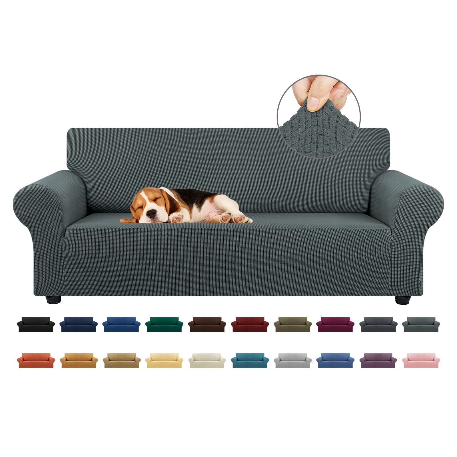 KEKUOU Stretch Sofa Cover Slipcover ，Couch Covers for 3 Cushion Couch Sofa pet Friendly (78"-94") Furniture Protector Sofa with Elastic Bottom for Kids,Dog, Jacquard Small Checked(Large,Black)