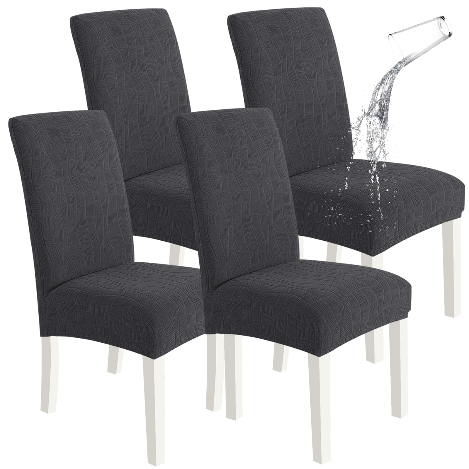 SYSLOON 100% Waterproof Chair Covers for Dining Chairs, Stretch Chair Covers Set of 4, Parson Chair Slipcovers Removable Washable Kitchen Chairs Seat Covers,Light Gray