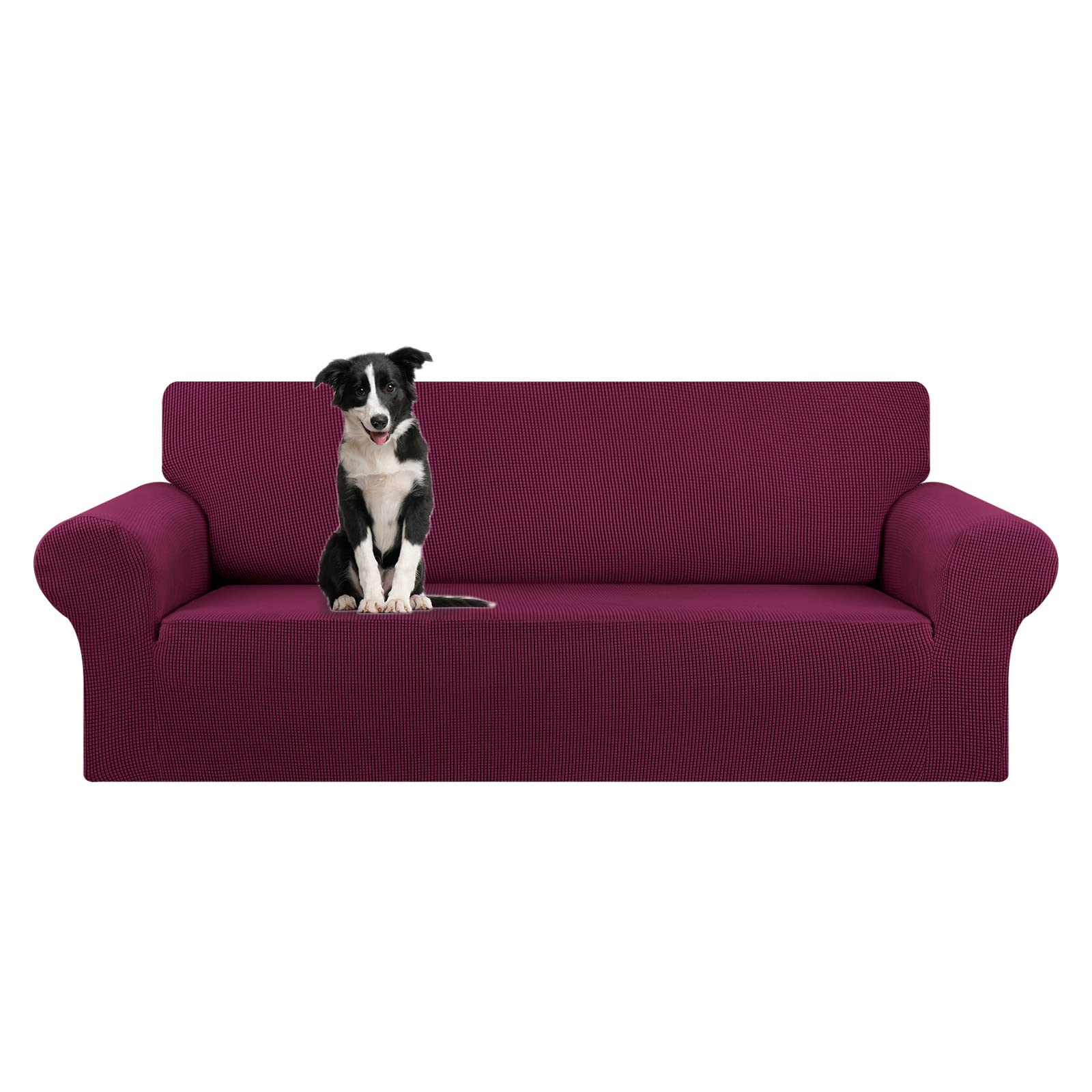KEKUOU Stretch Sofa Cover Slipcover ，Couch Covers for 3 Cushion Couch Sofa pet Friendly (78"-94") Furniture Protector Sofa with Elastic Bottom for Kids,Dog, Jacquard Small Checked(Large,Black)