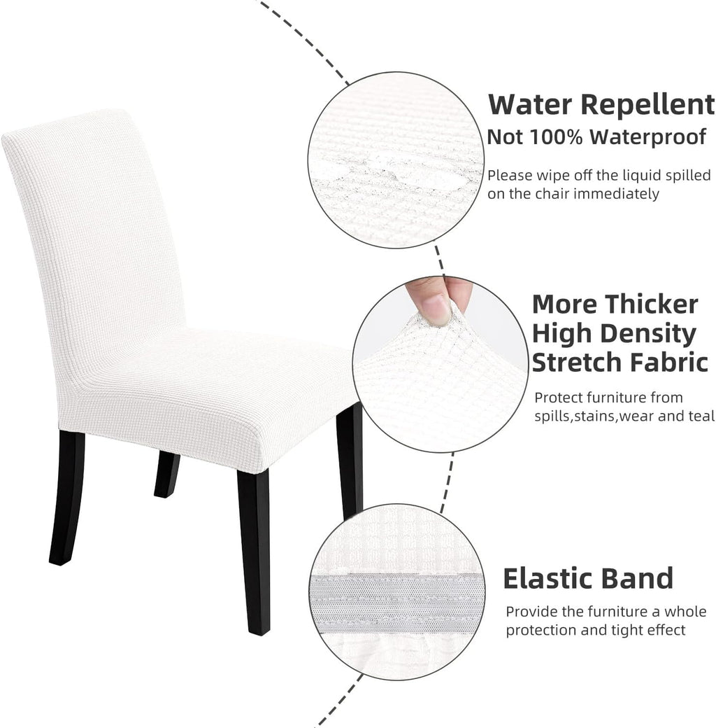 Chair Covers for Dining Room - Stretch Chair Slipcovers for Decorative Seat Protector Armless Removable Washable Elastic Dinner Universal Spandex Solid Chair Slip Covers Set (Cream,4)