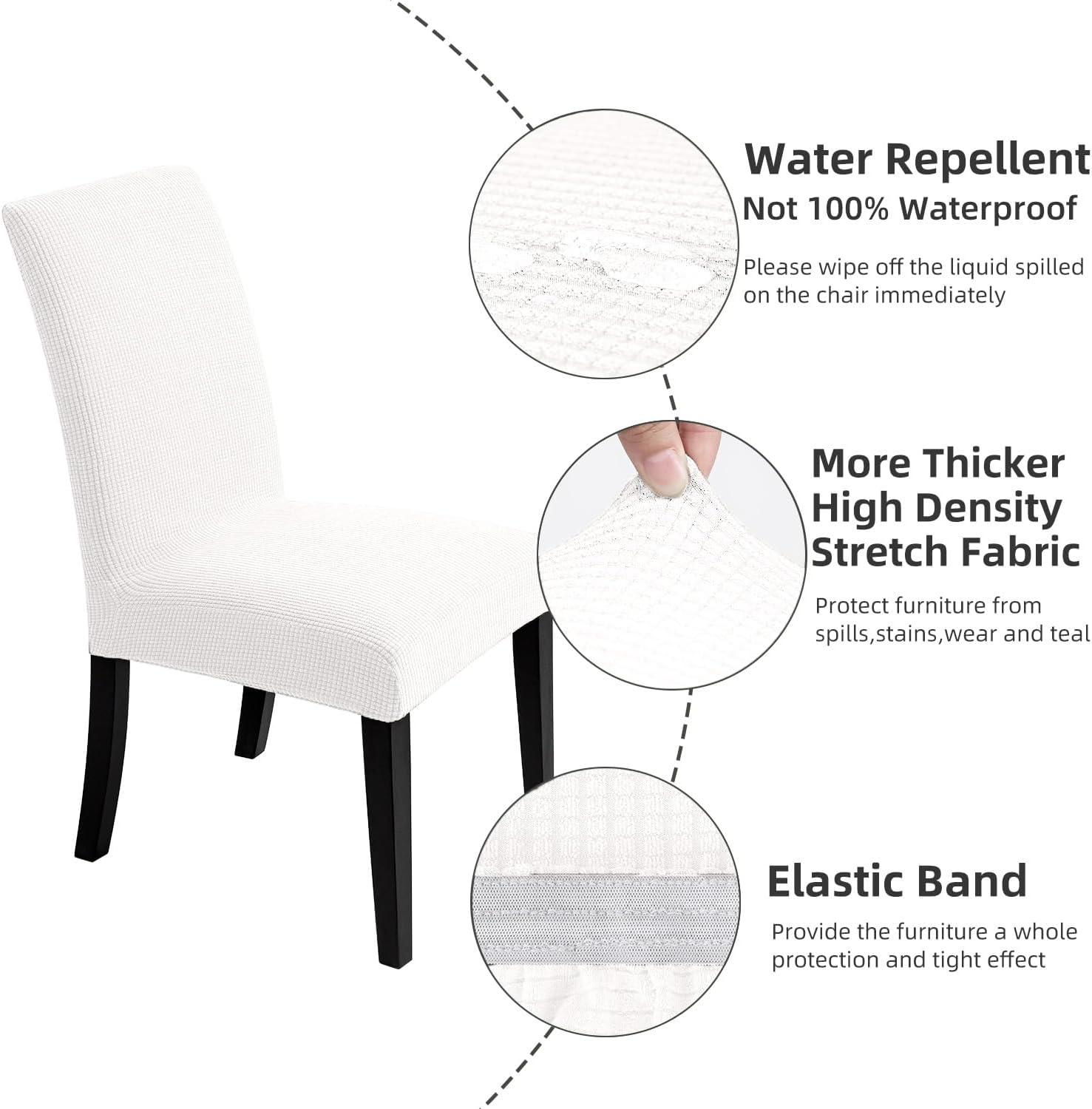 Chair Covers for Dining Room - Stretch Chair Slipcovers for Decorative Seat Protector Armless Removable Washable Elastic Dinner Universal Spandex Solid Chair Slip Covers Set (Cream,4)