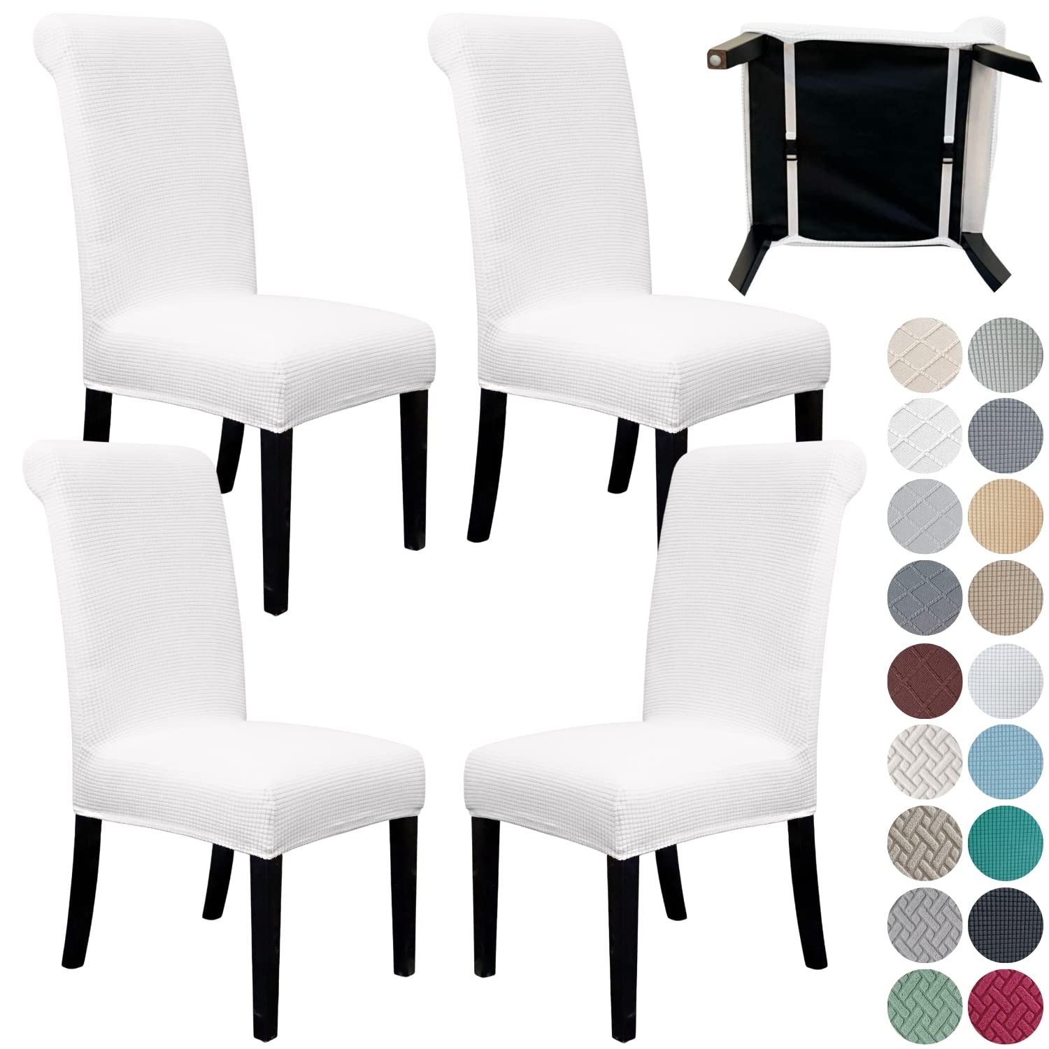 SPRINGRICO 4 Pack Dining Room Chair Covers with seat Belt, Stretch Parsons Chair Slipcover Washable Kitchen Dining Chair Cover Removable Seat Protector Set of 4, S3- Warm Cream