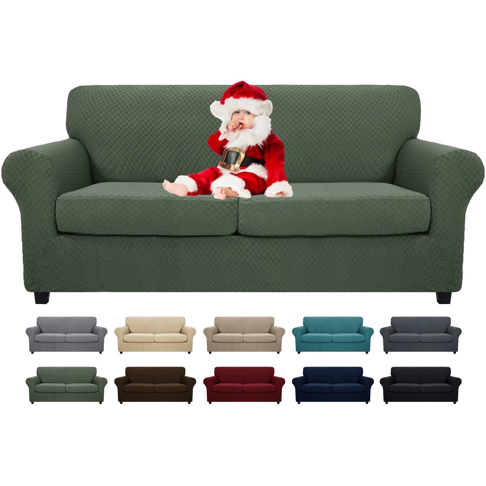 MAXIJIN 4 Piece Couch Covers for 3 Cushion Couch Super Stretch Non Slip Couch Cover for Dogs Pet Friendly Elastic Jacquard Furniture Protector Sofa Slipcovers (Sofa, Light Gray)