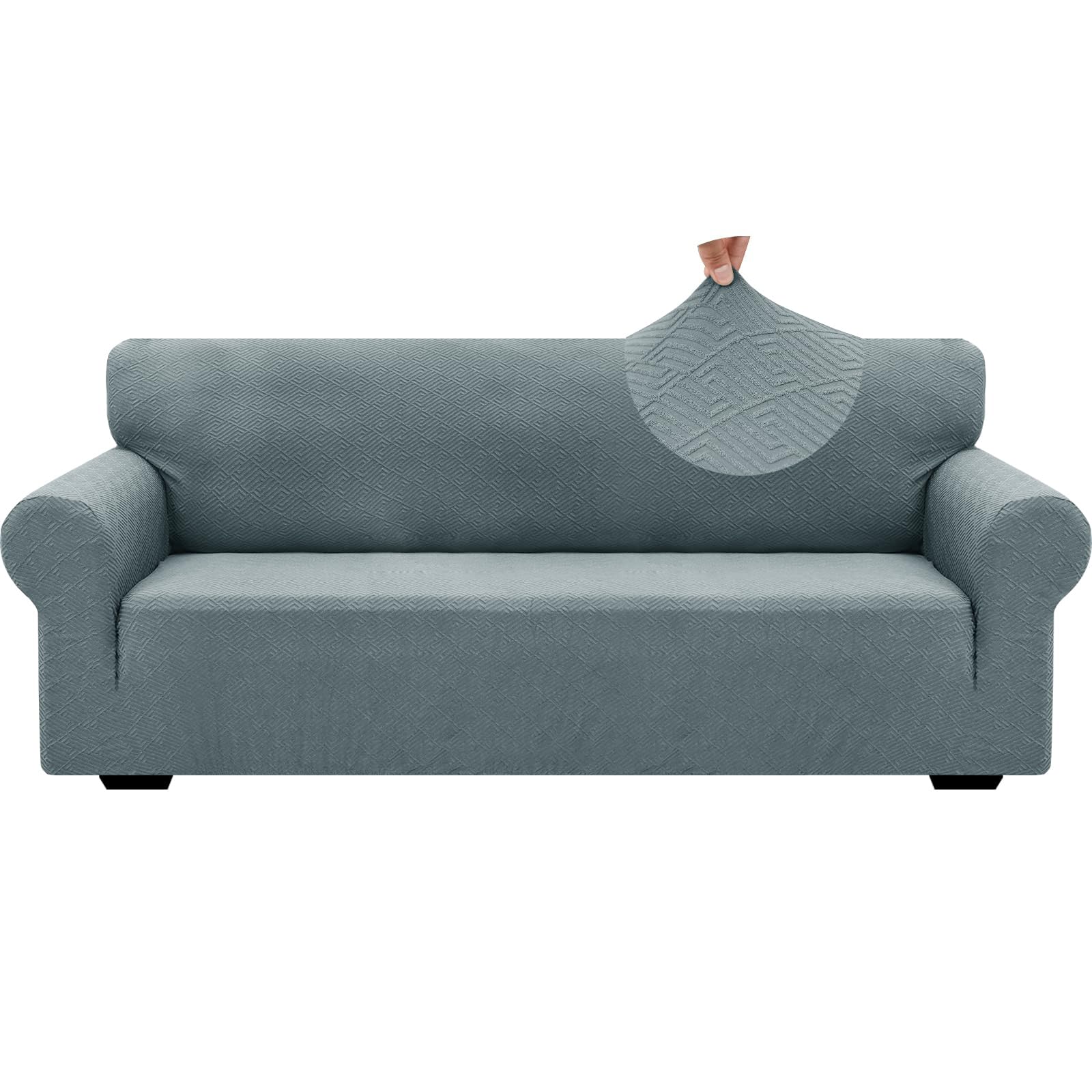 ZNSAYOTX 1 Piece Jacquard Couch Covers for 3 Cushion Couch Living Room High Stretch Sofa Cover Pets Dogs Friendly Anti Slip Thickened Slipcovers Furniture Protector (Sofa, Light Grey)