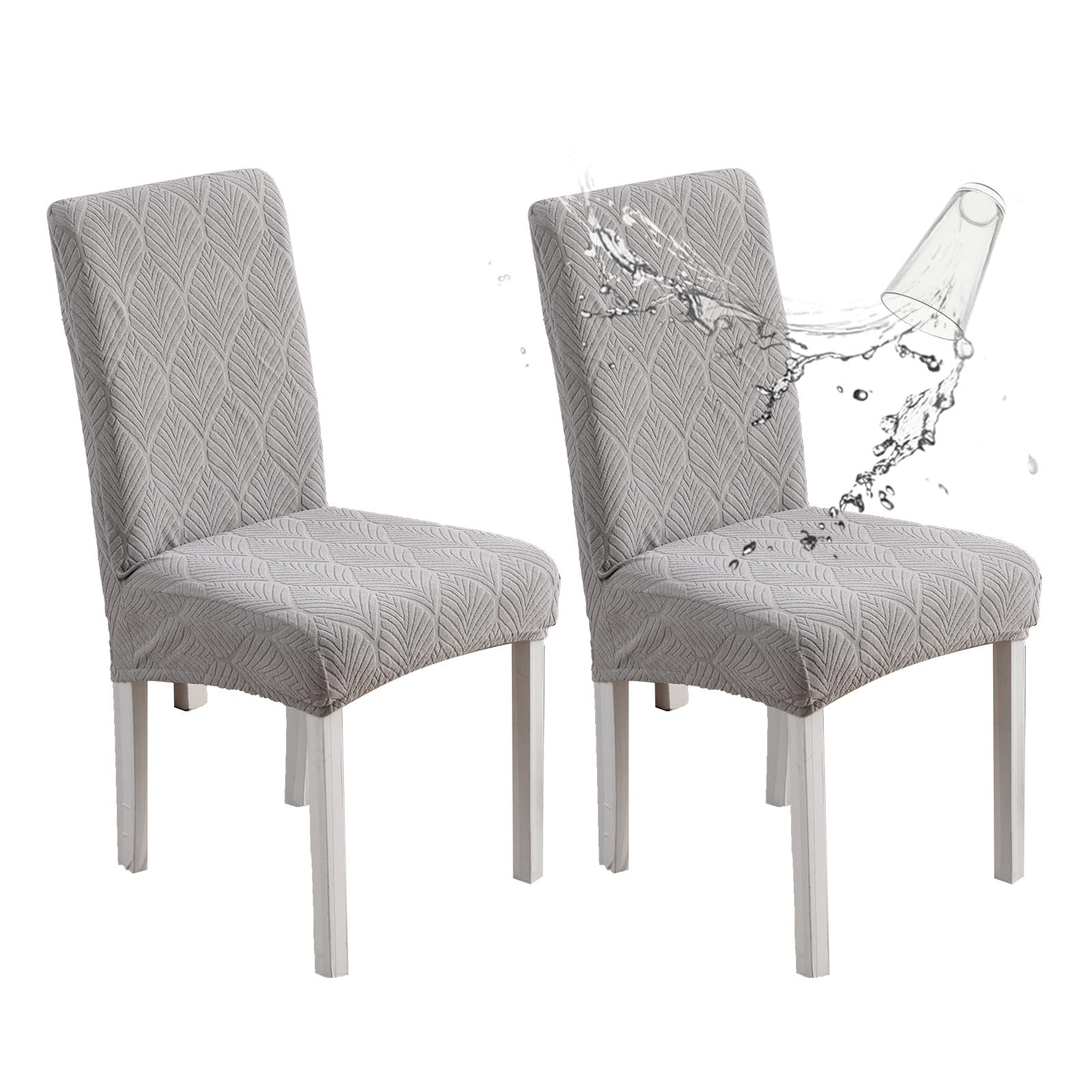 Chair Covers for Dining Chairs,100% Waterproof Dining Chair Covers Set of 4,Removable Stretch Parsons Slip,Washable Seat Protector for Kitchen Beige