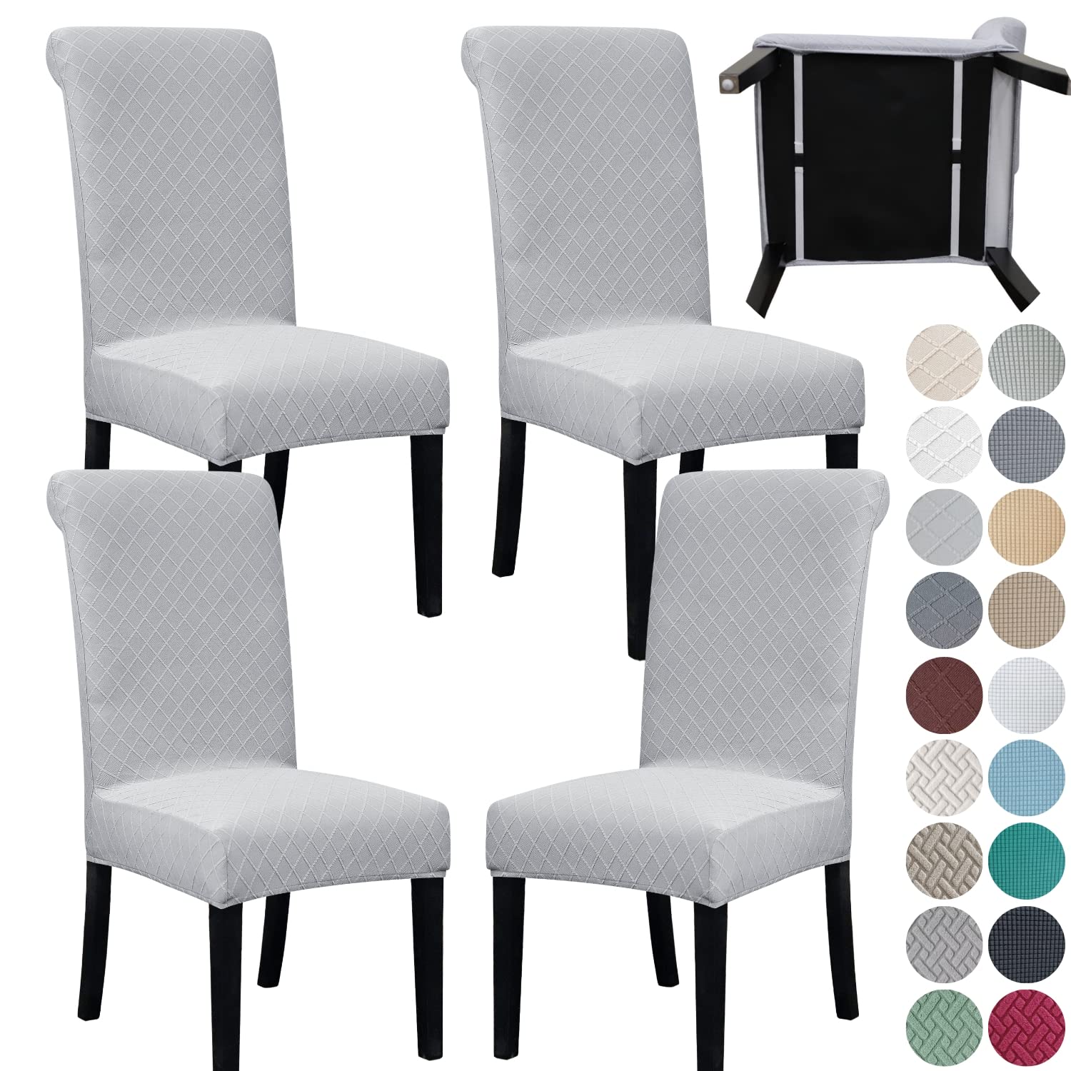 SPRINGRICO 4 Pack Dining Room Chair Covers with seat Belt, Stretch Parsons Chair Slipcover Washable Kitchen Dining Chair Cover Removable Seat Protector Set of 4, S3- Warm Cream