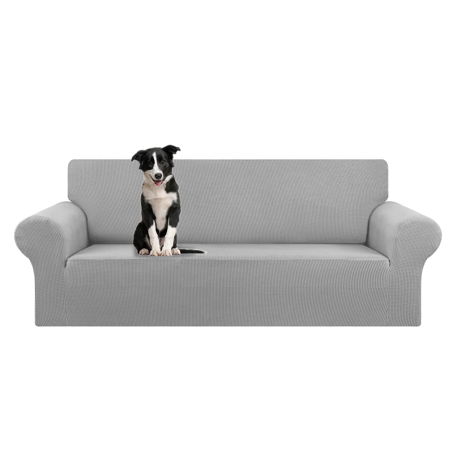 KEKUOU Stretch Sofa Cover Slipcover ，Couch Covers for 3 Cushion Couch Sofa pet Friendly (78"-94") Furniture Protector Sofa with Elastic Bottom for Kids,Dog, Jacquard Small Checked(Large,Black)