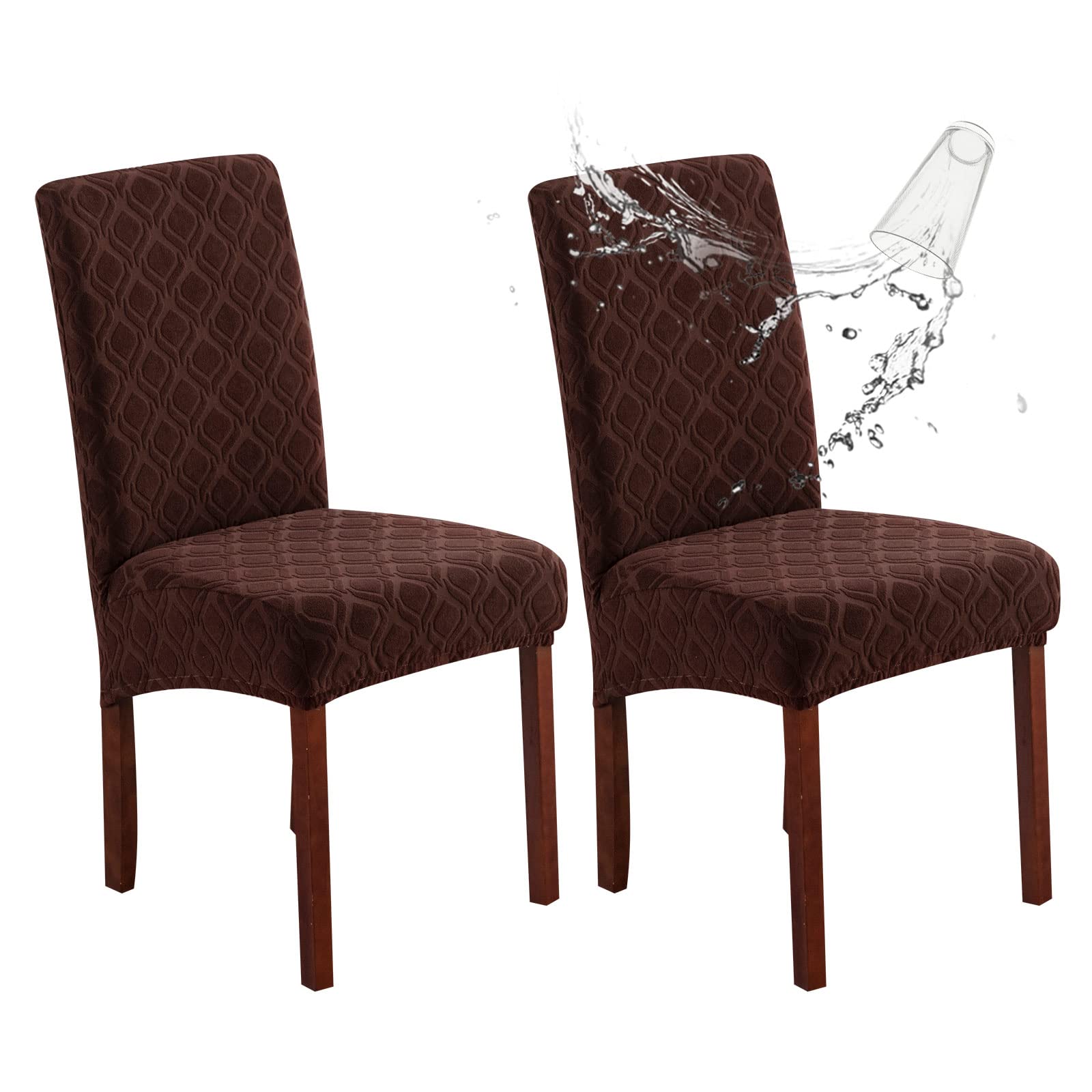 Genina Waterproof Chair Covers for Dining Room 6 Pack, Stretch Jacquard Dining Chair Cover Removable Washable Chair Protectors Cover for Kitchen, Home (Leaves-Warm Gray, 6 PCS)