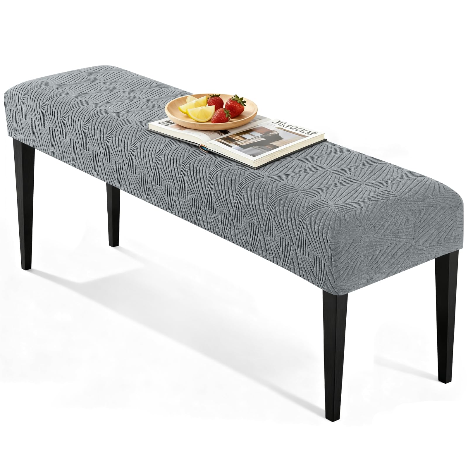 VANSOFY Dining Bench Cover, Stretch Jacaquard Bench Seat Cushion Covers, Rectangular Washable Bench Covers Slipcover for Dining Room, Bedroom, Kitchen, Living Room (Gray)