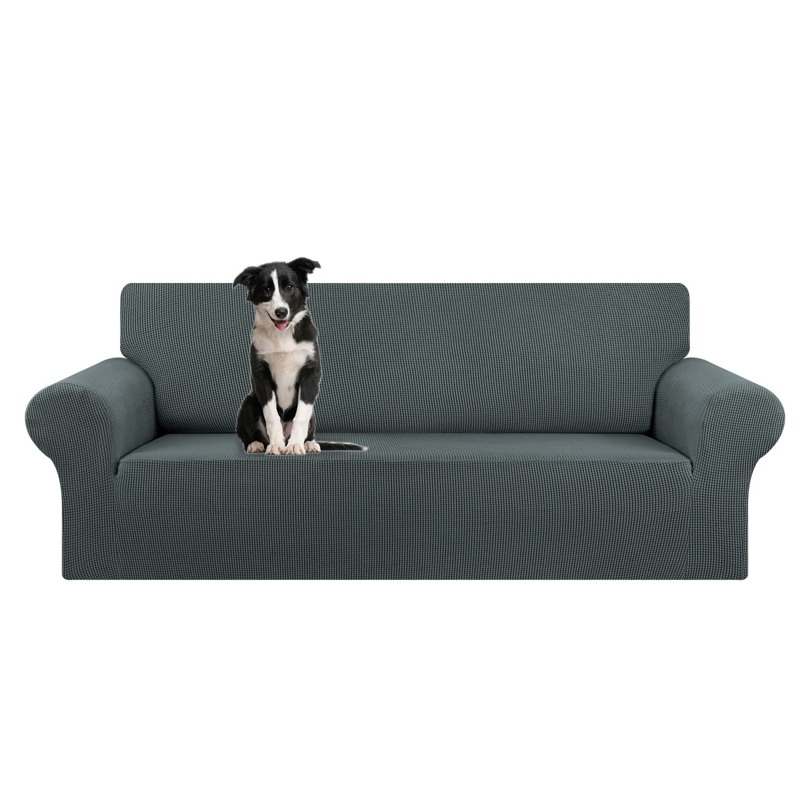 KEKUOU Stretch Sofa Cover Slipcover ，Couch Covers for 3 Cushion Couch Sofa pet Friendly (78"-94") Furniture Protector Sofa with Elastic Bottom for Kids,Dog, Jacquard Small Checked(Large,Black)