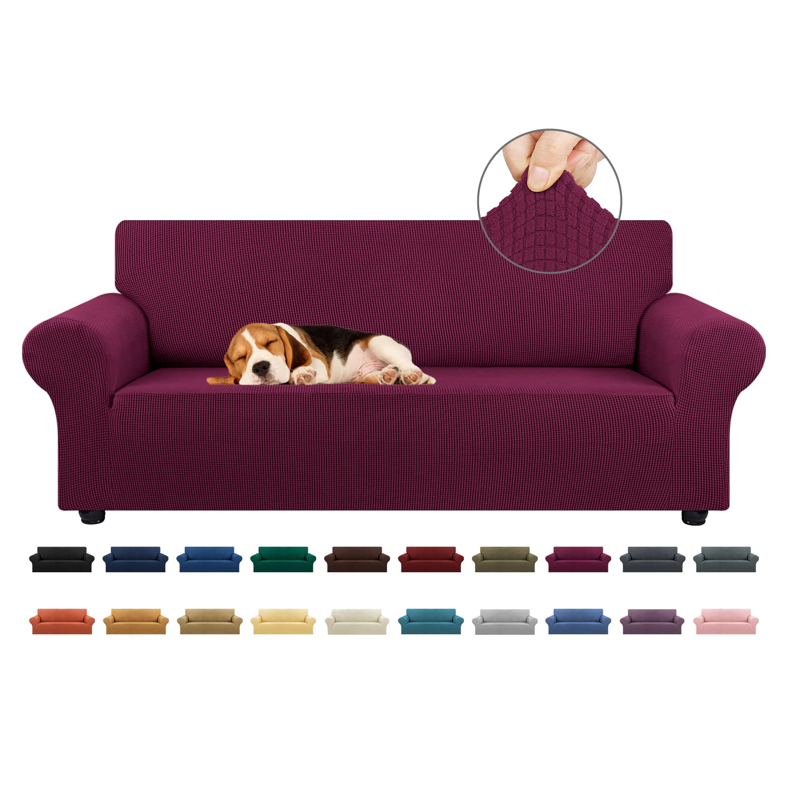 KEKUOU Stretch Sofa Cover Slipcover ，Couch Covers for 3 Cushion Couch Sofa pet Friendly (78"-94") Furniture Protector Sofa with Elastic Bottom for Kids,Dog, Jacquard Small Checked(Large,Black)