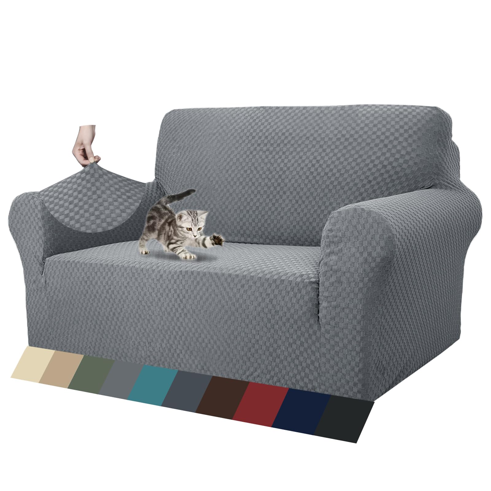 ZNSAYOTX 1 Piece Jacquard Couch Covers for 3 Cushion Couch Living Room High Stretch Sofa Cover Pets Dogs Friendly Anti Slip Thickened Slipcovers Furniture Protector (Sofa, Light Grey)