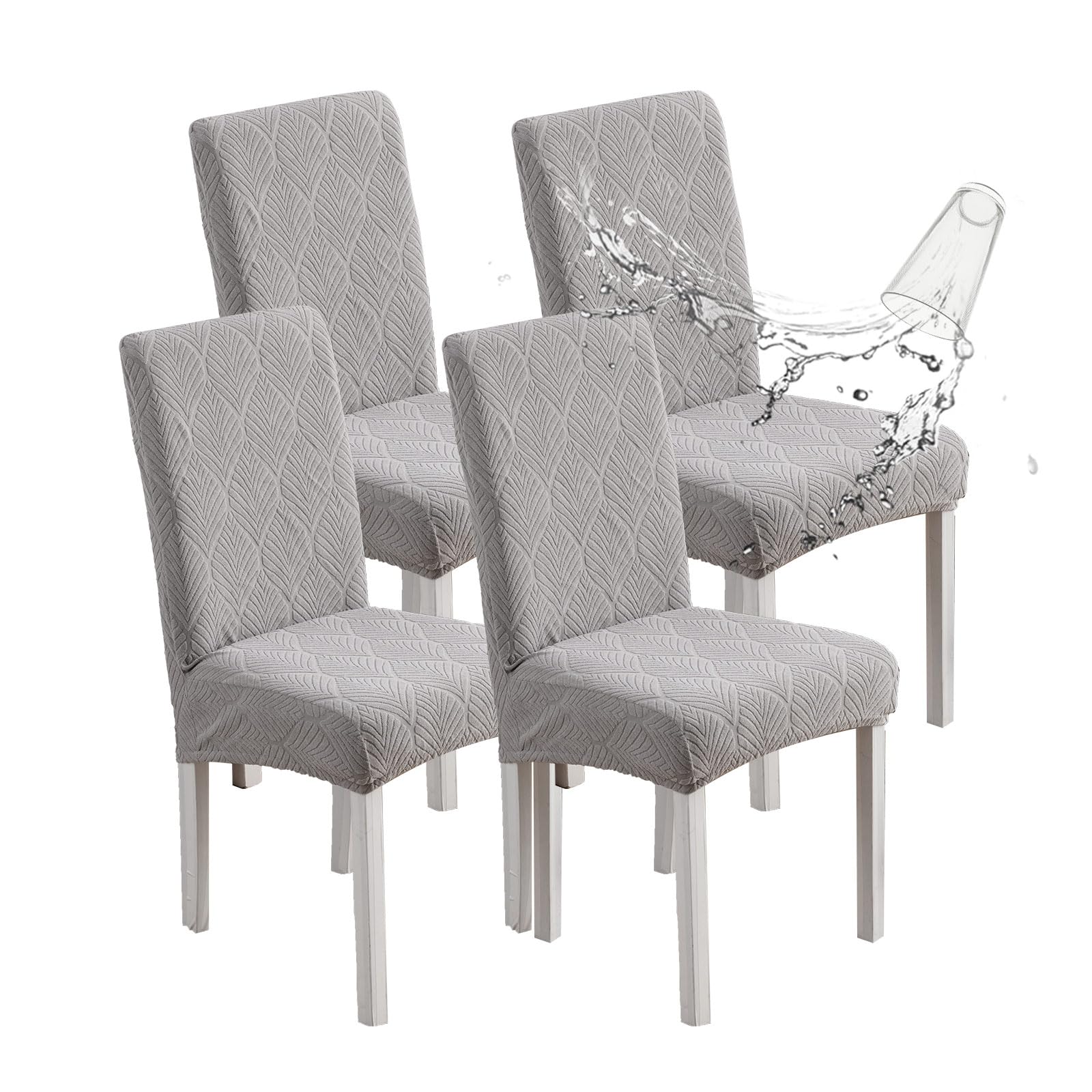 Chair Covers for Dining Chairs,100% Waterproof Dining Chair Covers Set of 4,Removable Stretch Parsons Slip,Washable Seat Protector for Kitchen Beige