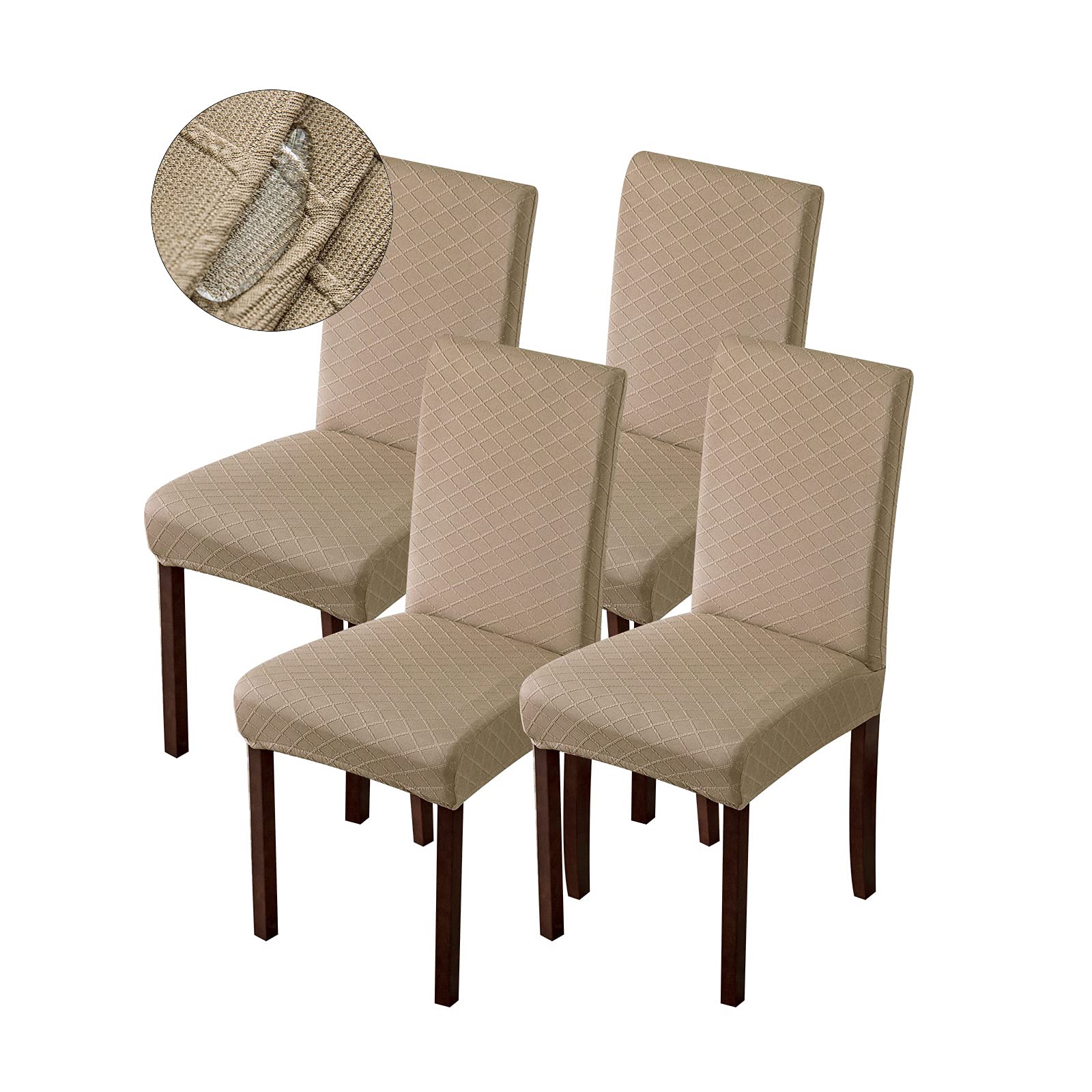 Genina Waterproof Chair Covers for Dining Room Dining Chair Covers Kitchen Parsons Chair Cover (Beige, 4 PCS)