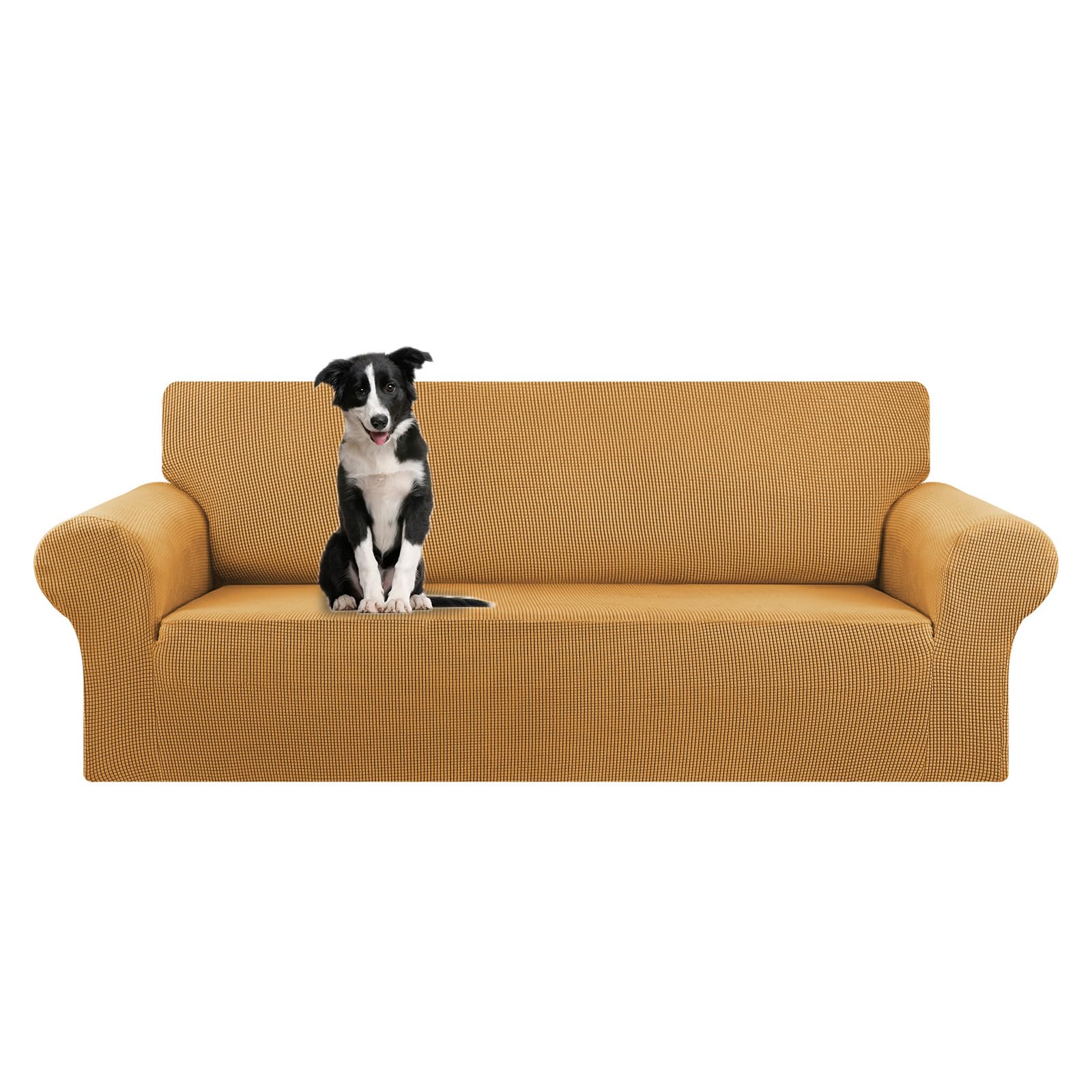 KEKUOU Stretch Sofa Cover Slipcover ，Couch Covers for 3 Cushion Couch Sofa pet Friendly (78"-94") Furniture Protector Sofa with Elastic Bottom for Kids,Dog, Jacquard Small Checked(Large,Black)